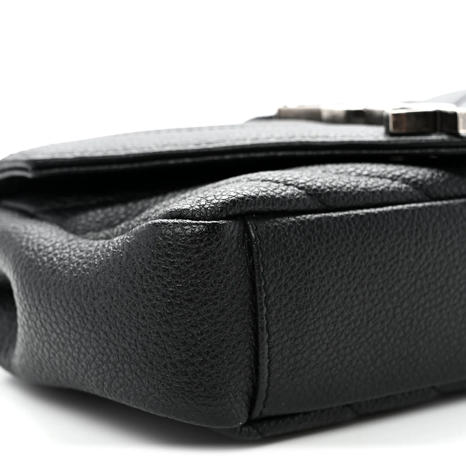 Grained Calfskin Matelasse Chevron Classic Monogram Baby Chain Bag Black