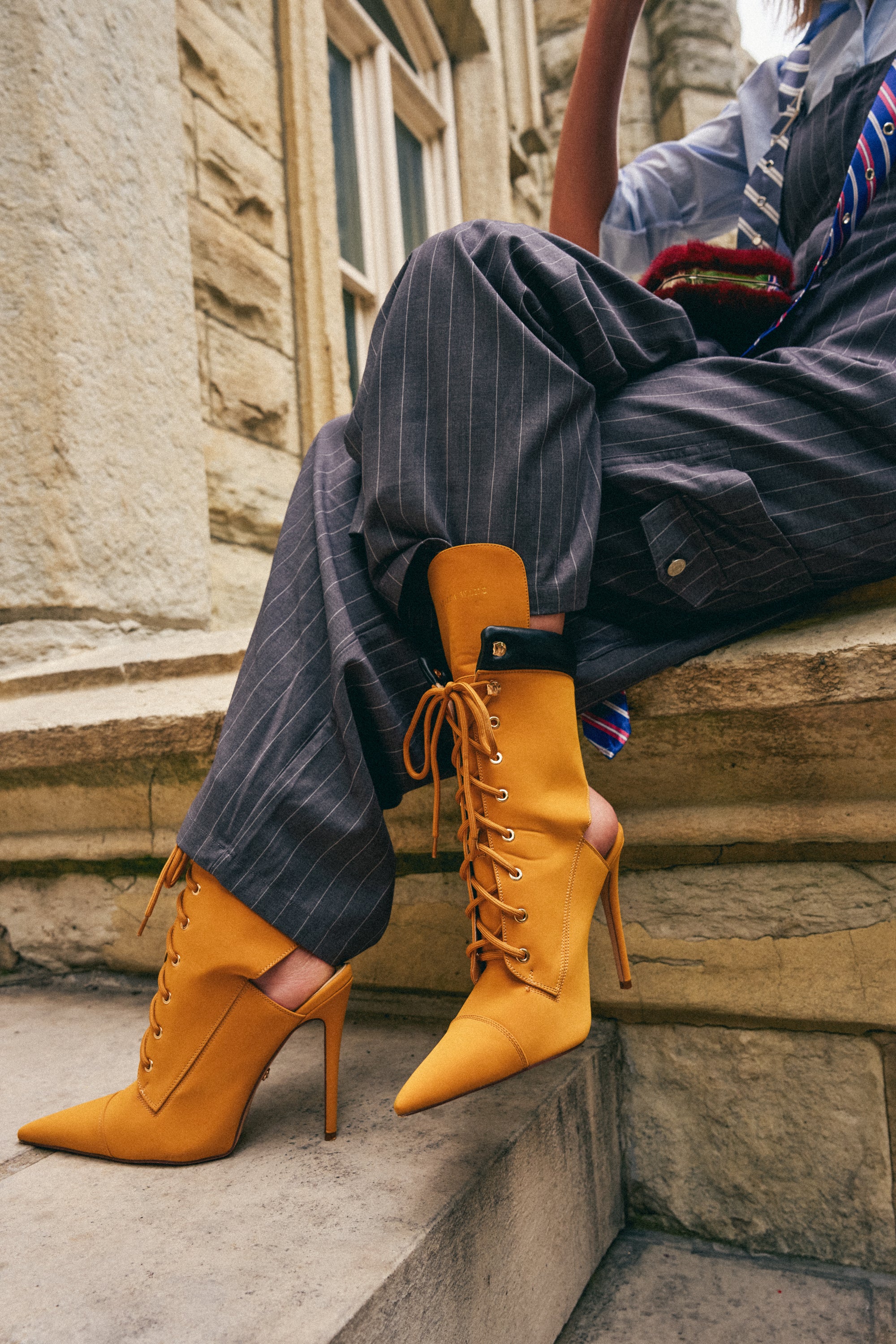 AZALEA WANG XIOMARA YELLOW LACE UP STILETTO BOOTIE - Akira Store