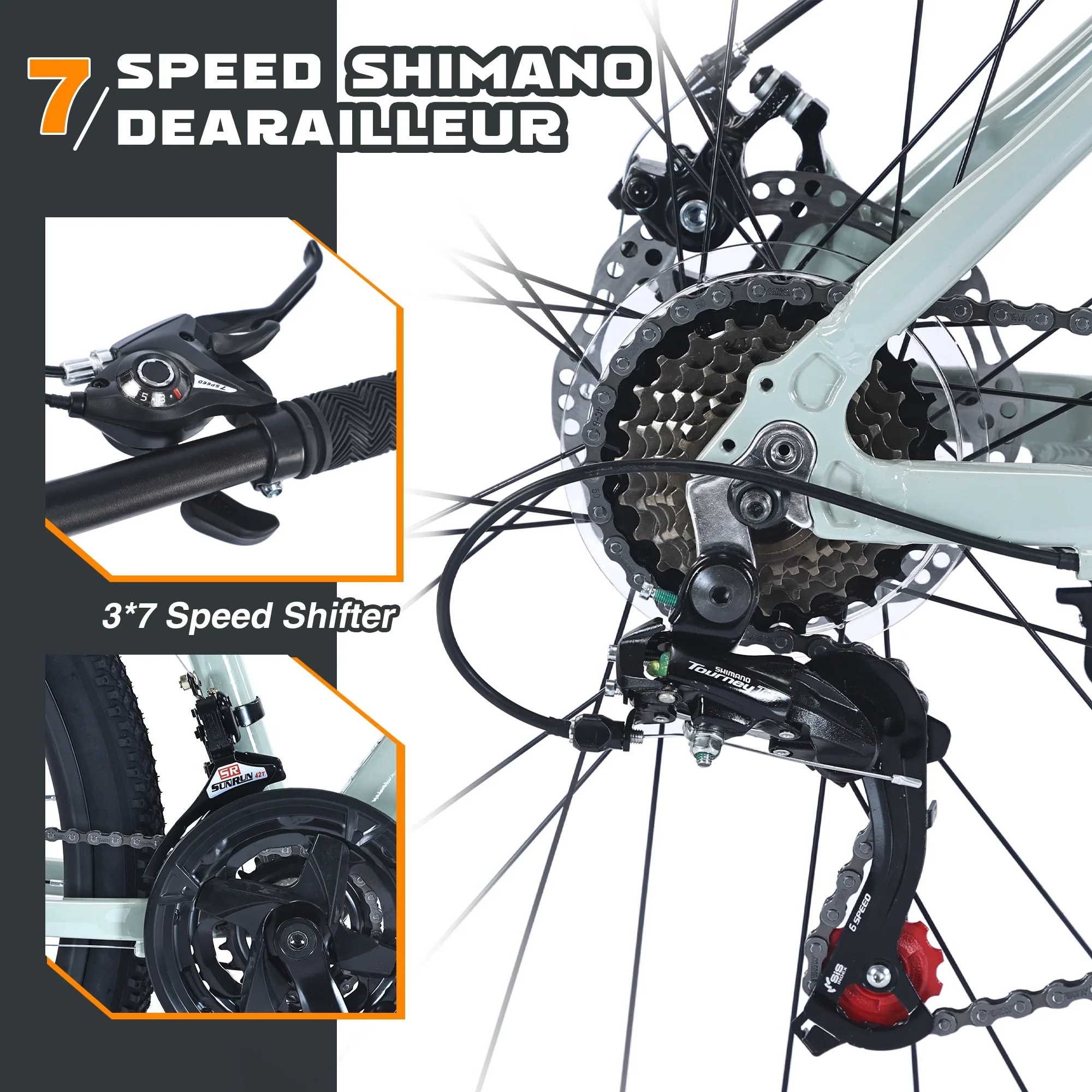 POVANLI  27.5 Inch Mountain Bike Adult Full Shimano 21 Speed Mountain Bike, Dual Disc Brake, Aluminum Frame Disc Brake, Front Suspension, Mountain biking for both men and women, Grey (Gift)