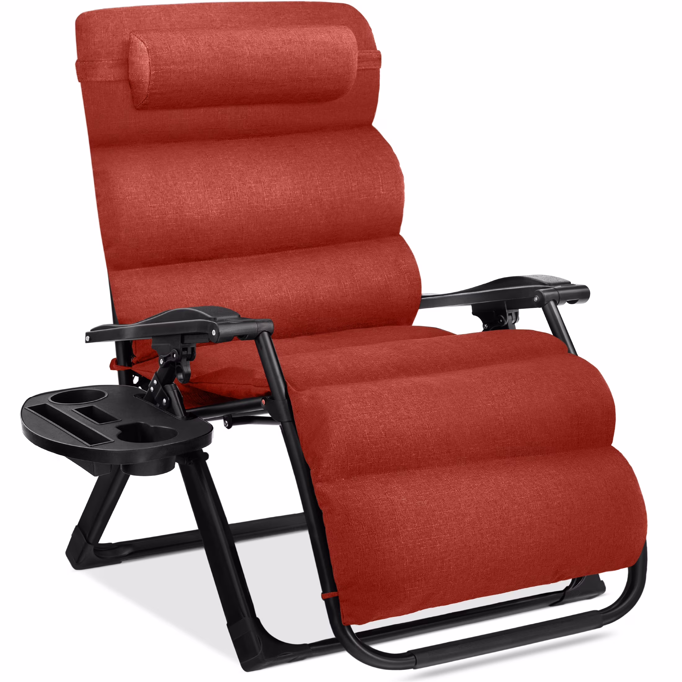 Oversized Zero Gravity Chair, Folding Recliner w/ Removable Cushion, Side Tray Fossil Gray(Fossil Gray) - Image 3