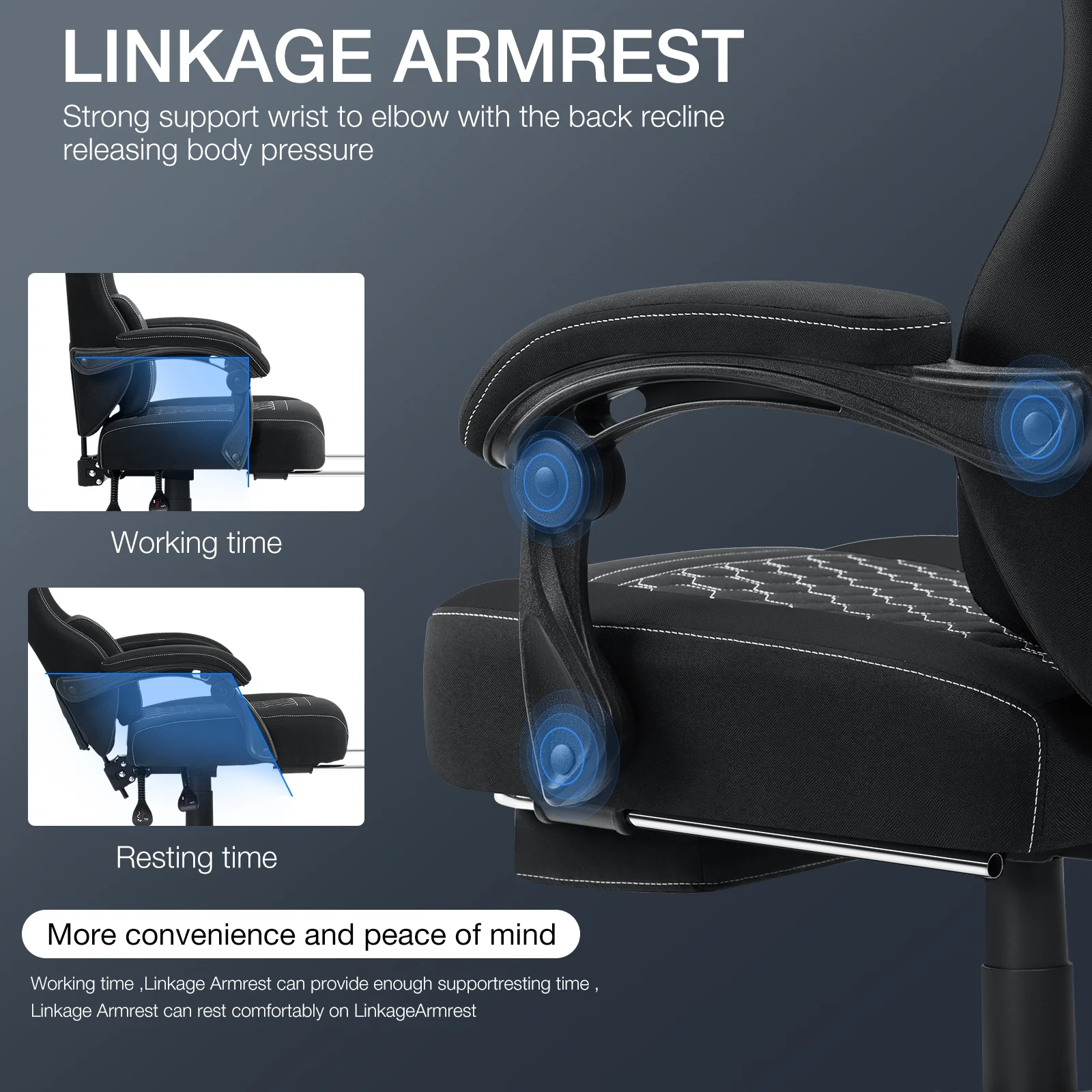 Gaming Chair with Massage Fabric Office Chair with footrest for Adults, Ergonomic Gamer Chair with Headrest and Lumbar Support for Office Gaming, 440 LBS(Black) - Image 4