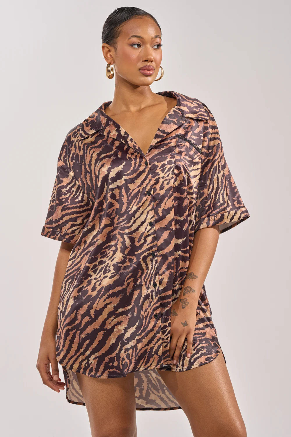 DON'T MAKE A SOUND PRINTED MINI DRESS IN TIGER - Akira Store