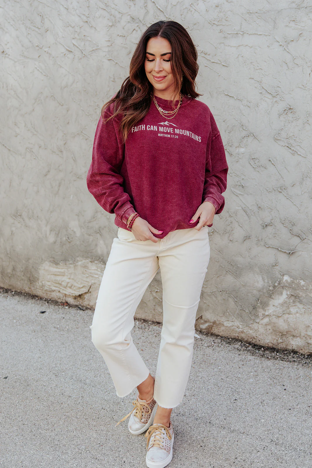 Faith Can Move Mountains Ribbed Graphic Crewneck