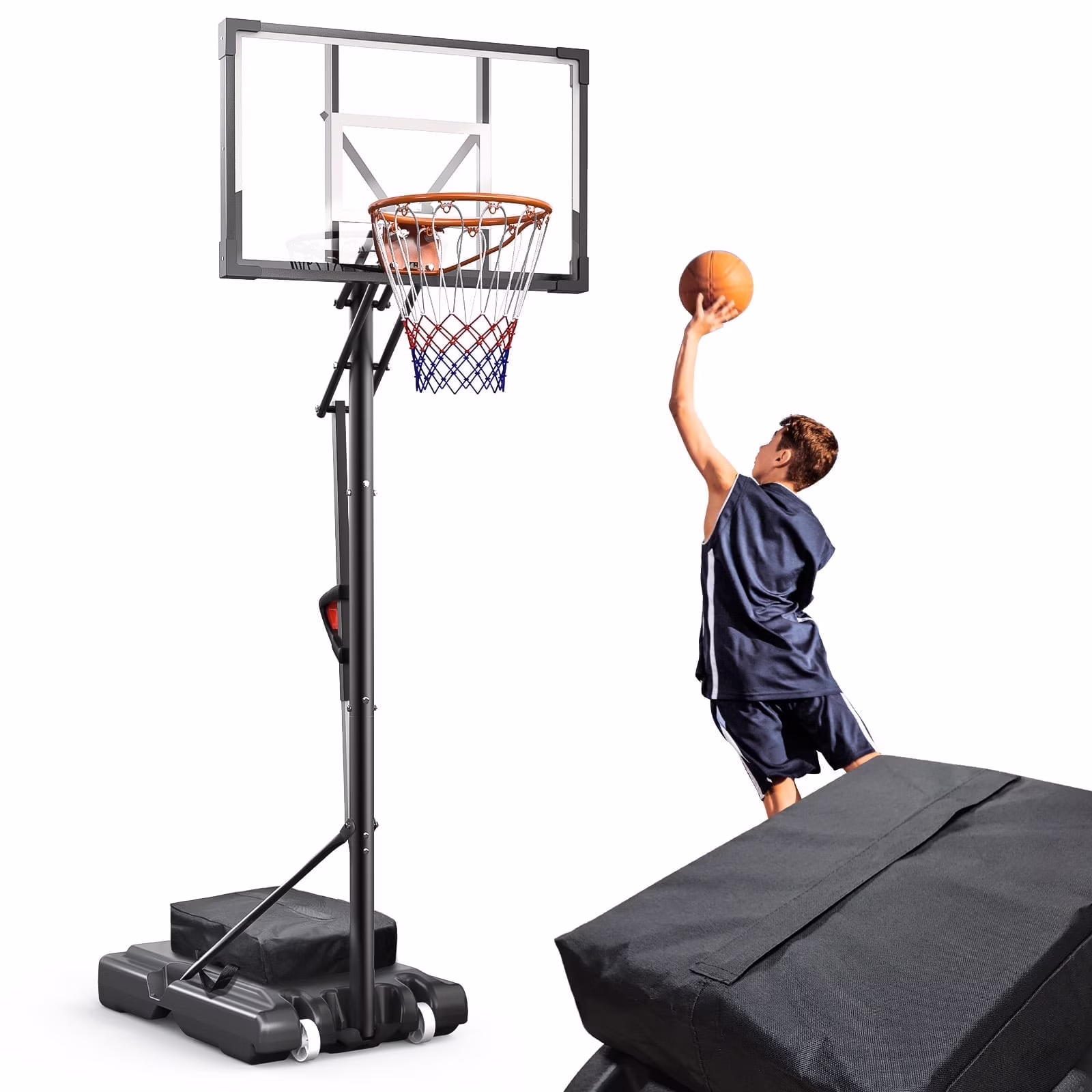 44 in. Portable Basketball Hoop Goal System, 5-10 ft Height Adjustable, Indoor/Outdoor Use(Black)