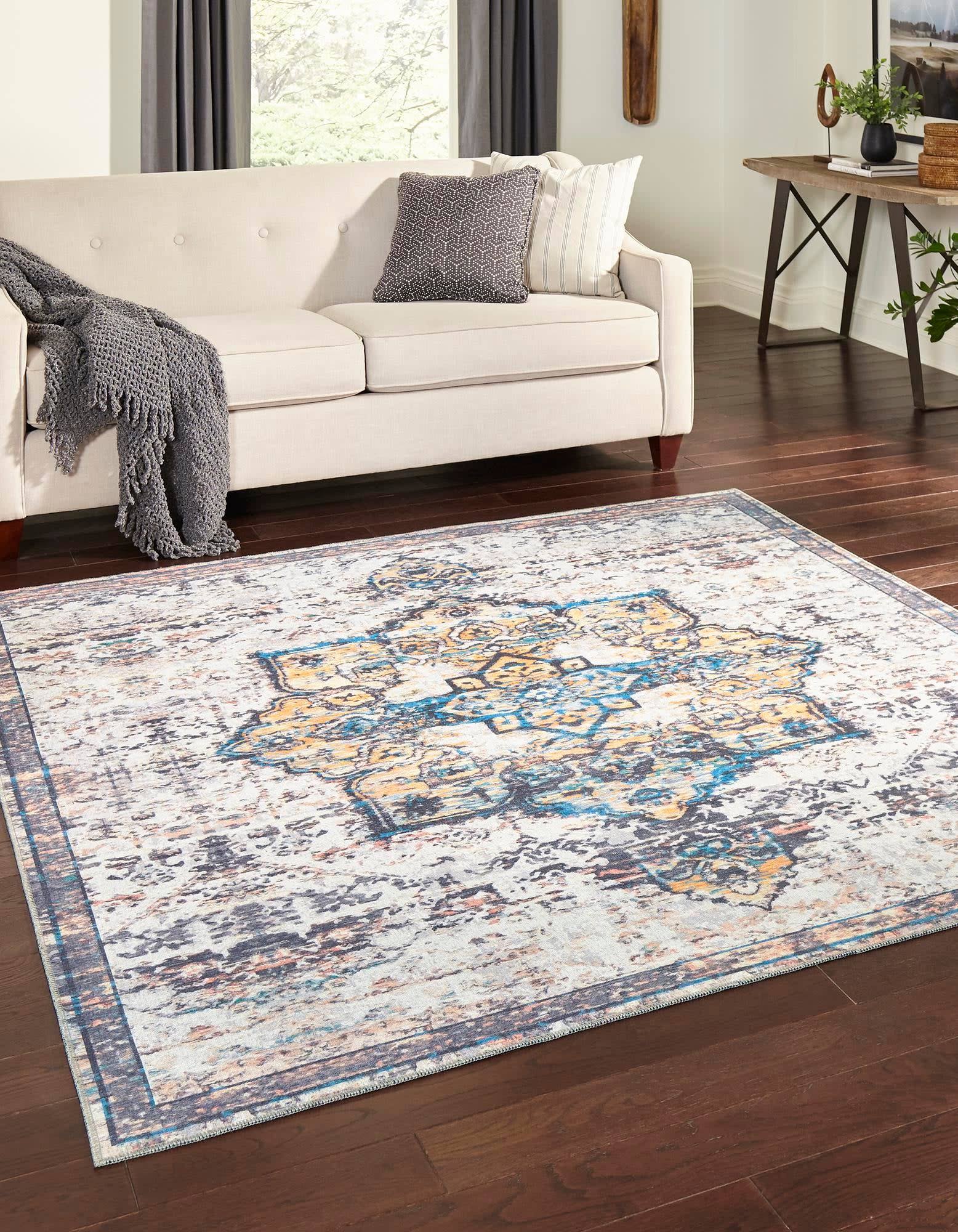 Unique Loom Renaissance Wasahable 7 ft Square Sea Salt White Area Rug