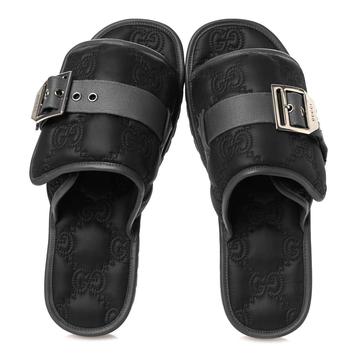Nylon Calfskin GG Matelasse Mens Slide Sandals 11 Blue Grey