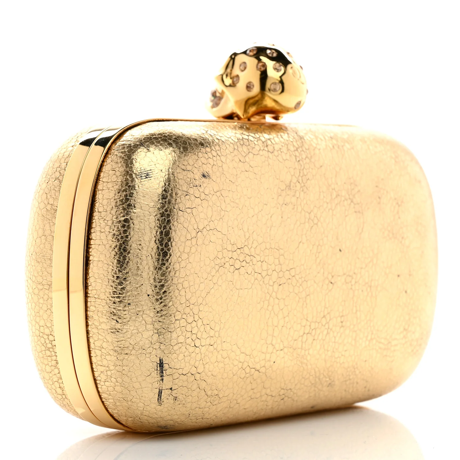 Metallic Nappa Skull Box Clutch Gold
