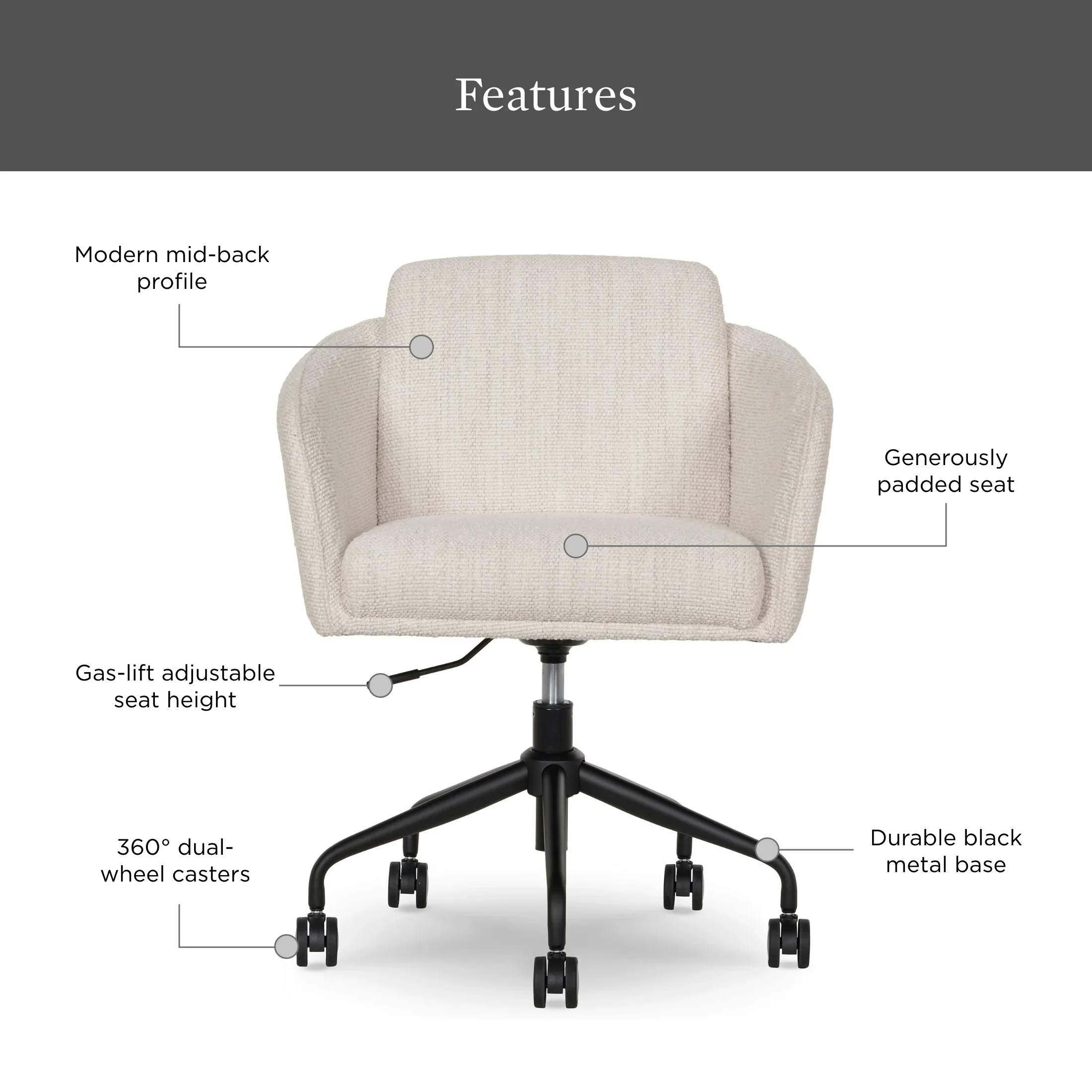 Better Homes & Gardens Juliet Office Chair, Ivory Boucle and Matte Black