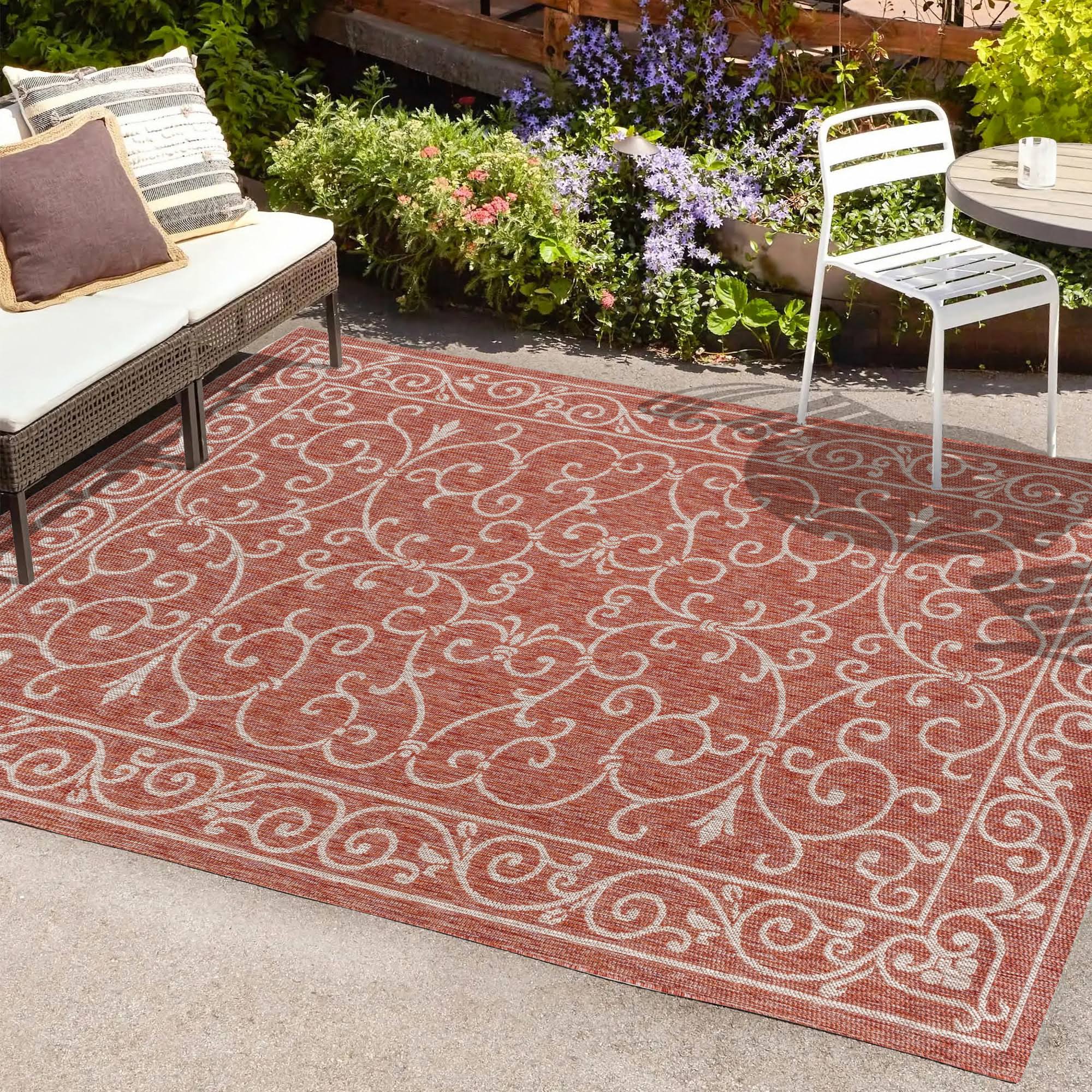 Jonathan Y Charleston Vintage Filigree Textured Weave Indoor/Outdoor Area Rug - Red/Beige - 3x5 Feet