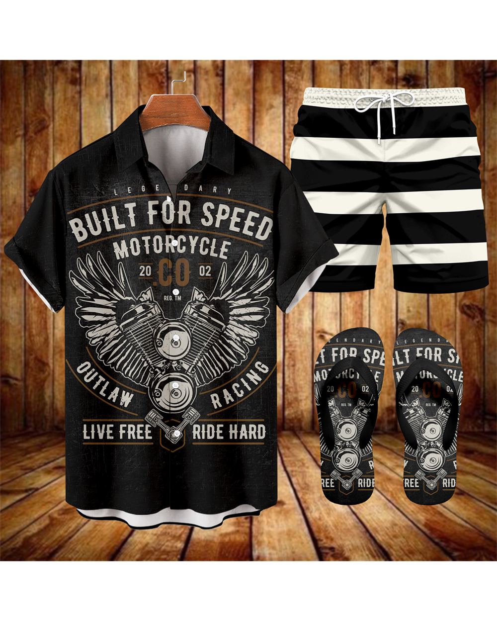 Ensemble trois pièces Suitmens pour homme, chemise imprimée moto modifiée, réf. 064