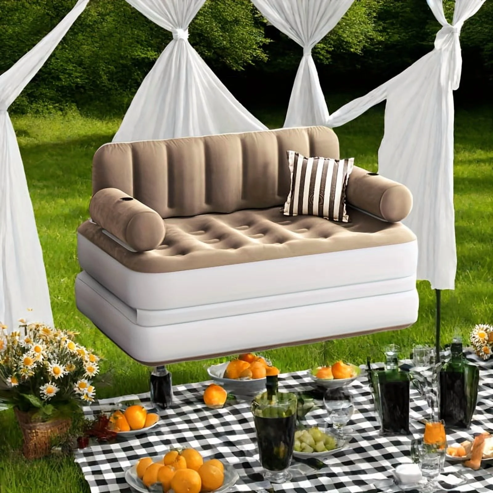 Inflatable Air Sofa Bed 2-in-1 Backrest Couch Airbed With Headboard And Pump Convertible Blow Up Bed Mattress For Home, Camping, And Guests, Living Room Furniture, Queen Size(Black+gray) - Image 10