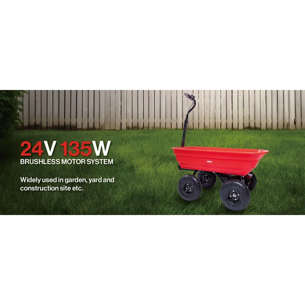 Four-wheeled electric cart 24V 180W lead-acid battery 264 lbs (120 kg) electric one-wheeled wheelbarrow 75L electric garden cart plastic pot capacity 2.6 cu.ft. wheelbarrow electric wheelbarrow