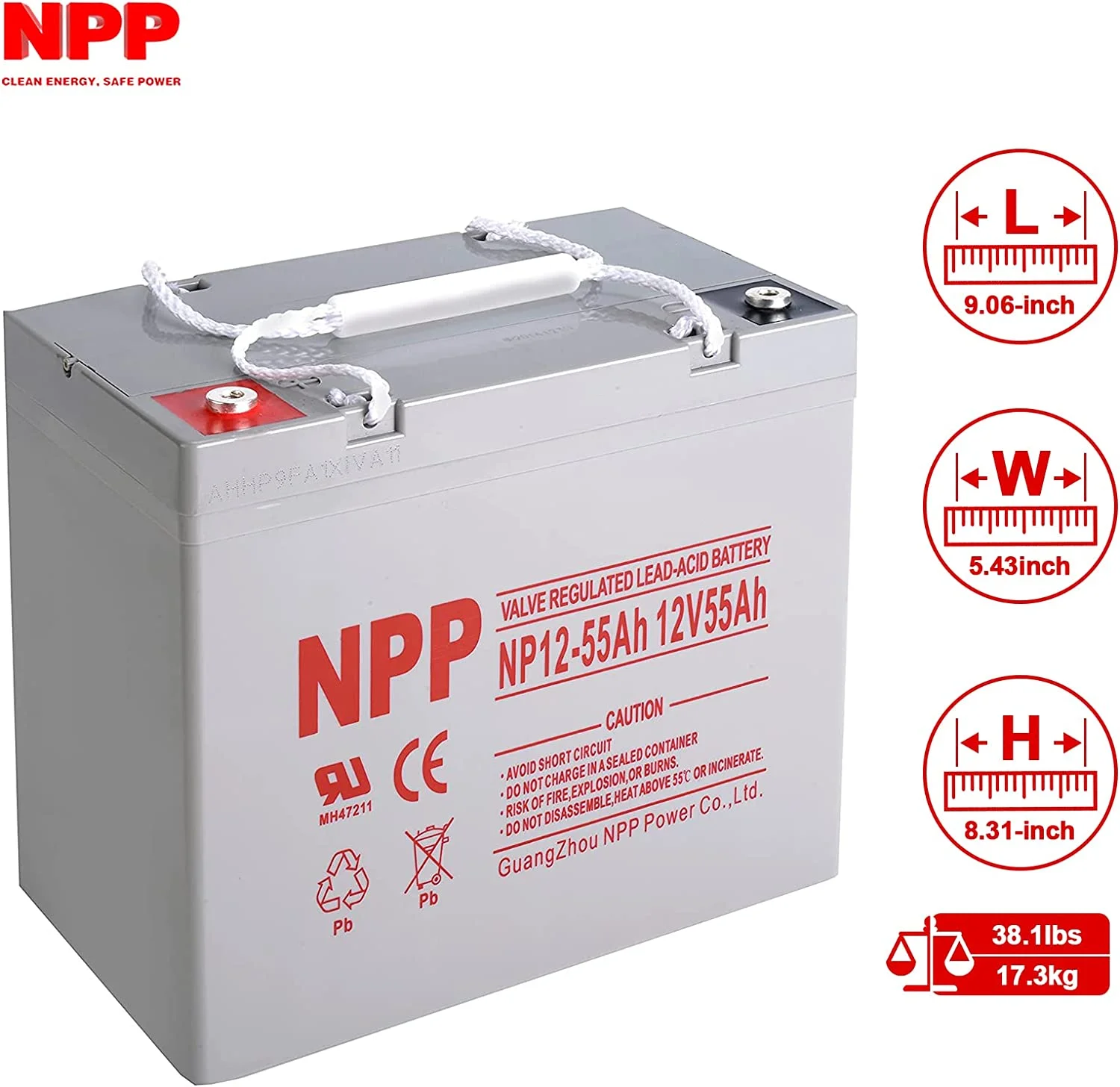 NP12-55Ah(2 Pcs) 12V 55Ah 12Volt Rechargeable AGM SLA Sealed Lead Acid Battery for Scooter Pride Mobility Jazzy Select Electric Wheelchair, Off-Grid Solar System, UPS(2) - Image 2