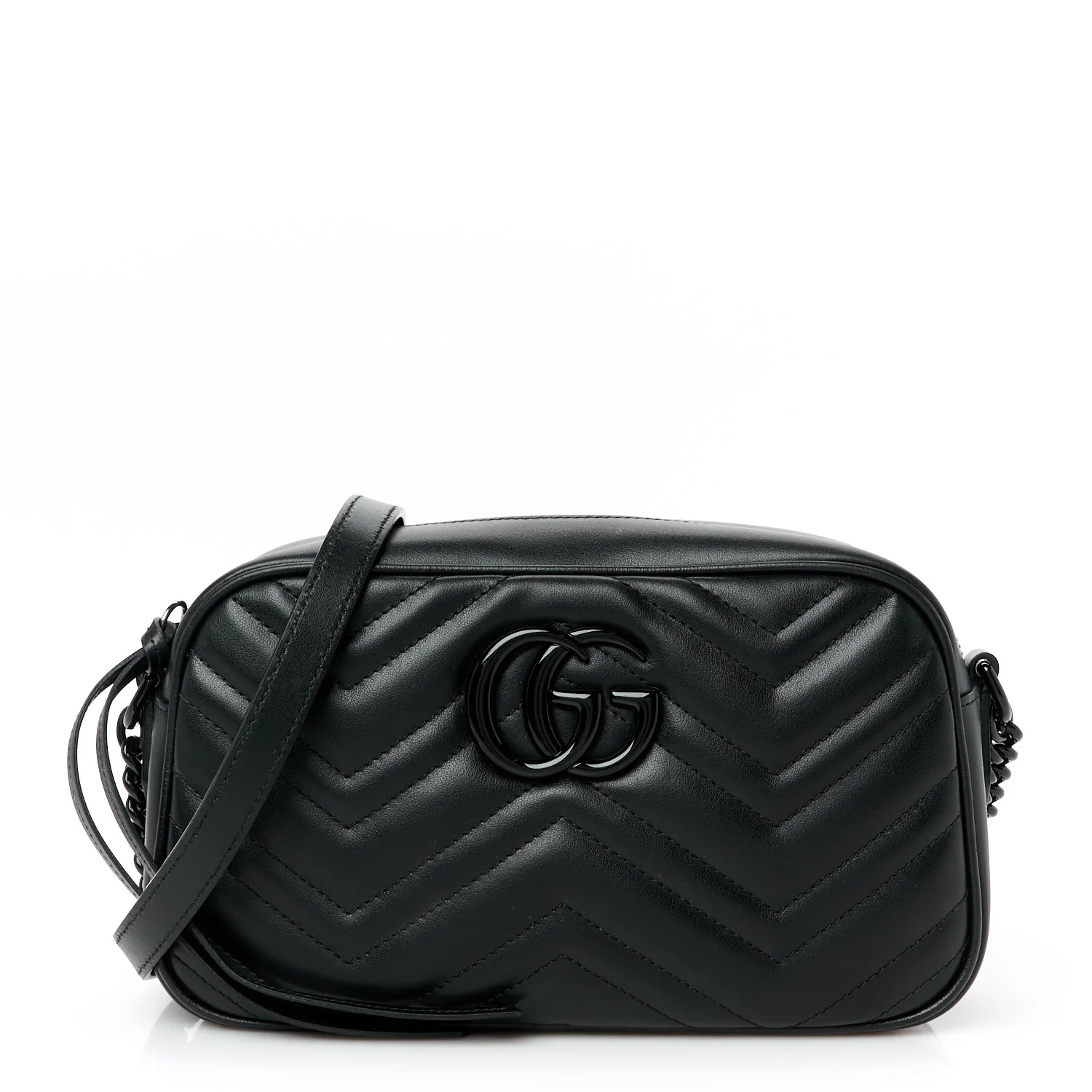 Calfskin Matelasse Monochrome Small GG Marmont Chain Shoulder Bag Black