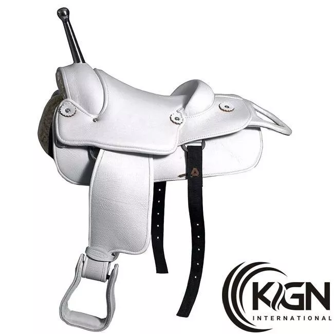 Leather Barrel Racing Horse Saddle, White(16") - Image 7