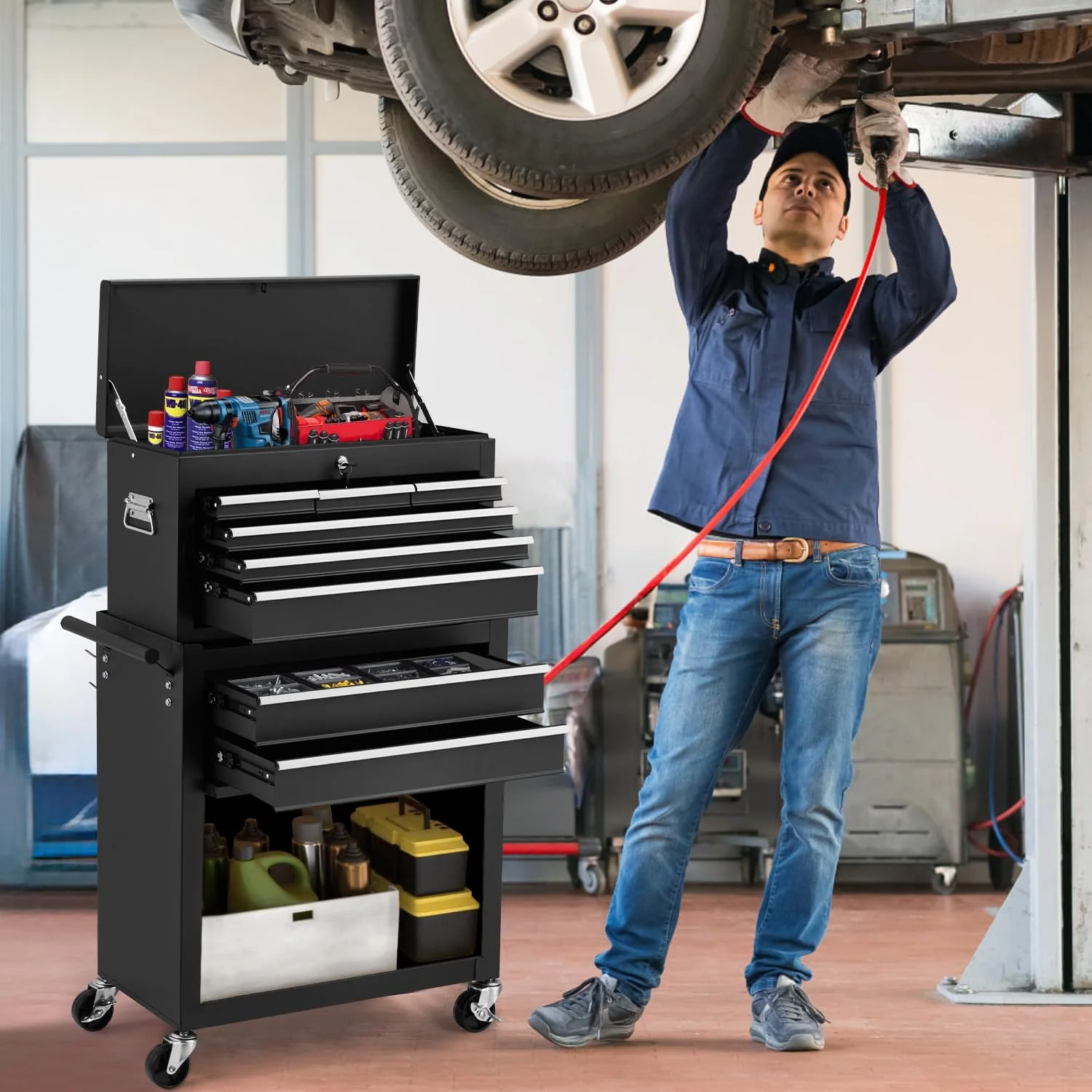 AECOJOY Rolling Tool Chest with Wheels and  8 Drawers, Detachable Metal Tool Box with Drawers