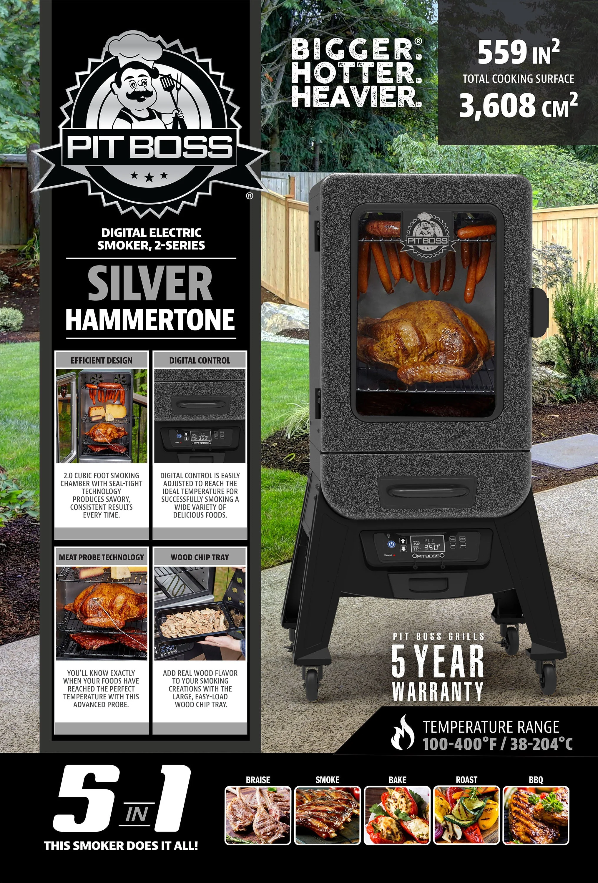 Pit Boss 2 Series Digital Electric Smoker, Silver Hammertone PBV2D1 Image 4
