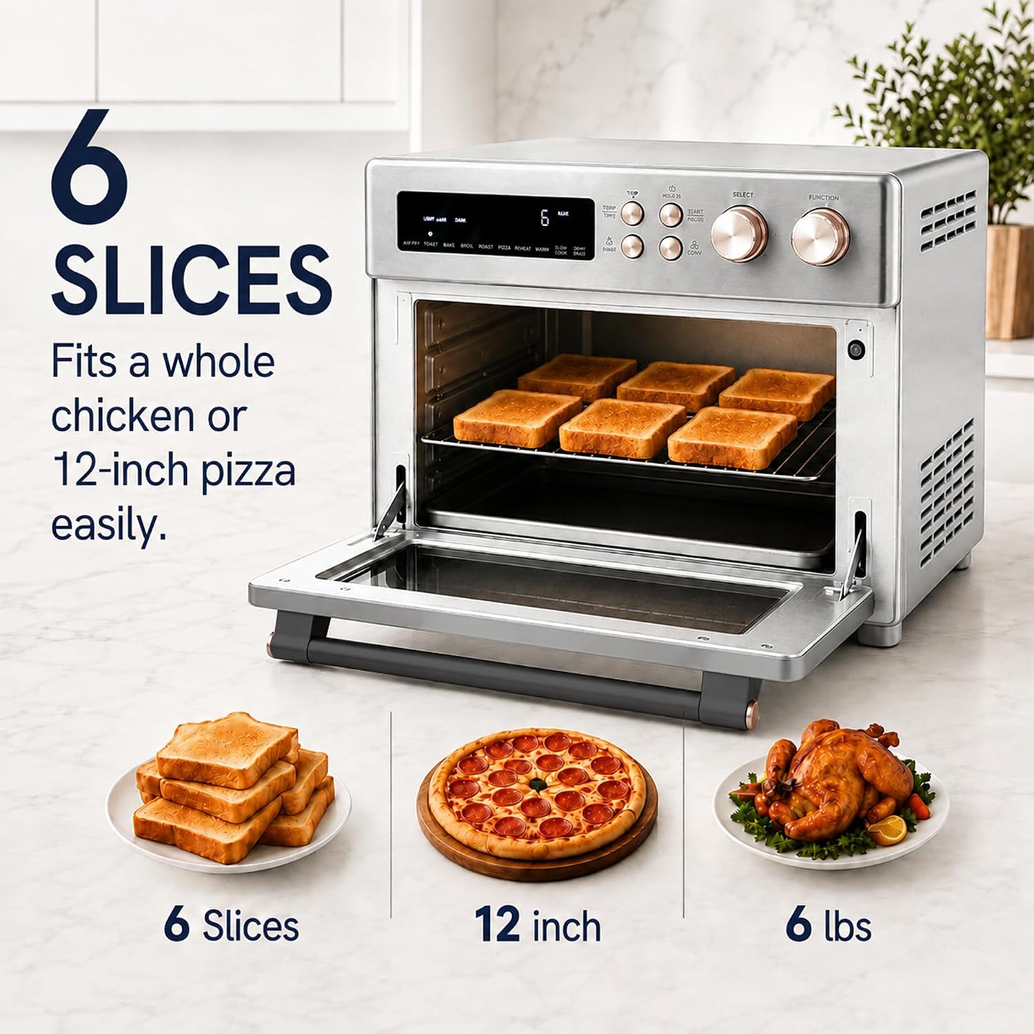 VAL CUCINA Infrared Heating 26.3 QT Air Fryer Toaster Oven, Large Countertop Convection Oven 10-in-1 Combo, 6-Slice Toast, Enamel Baking Pan Easy to Clean with Recipe Book, Brushed Stainless Steel Finish