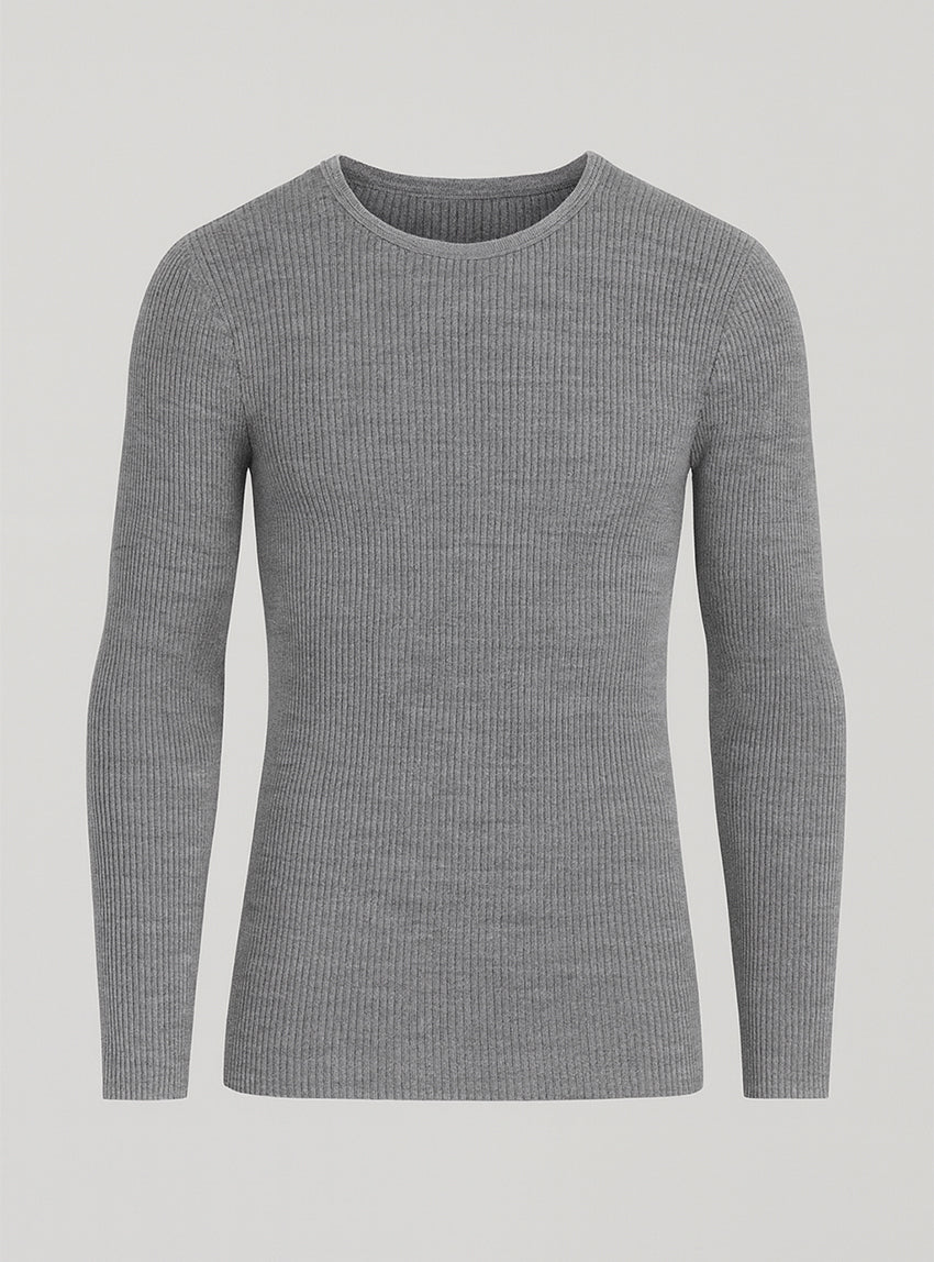 Tee-shirt thermique épais manches longues homme en laine gris léger