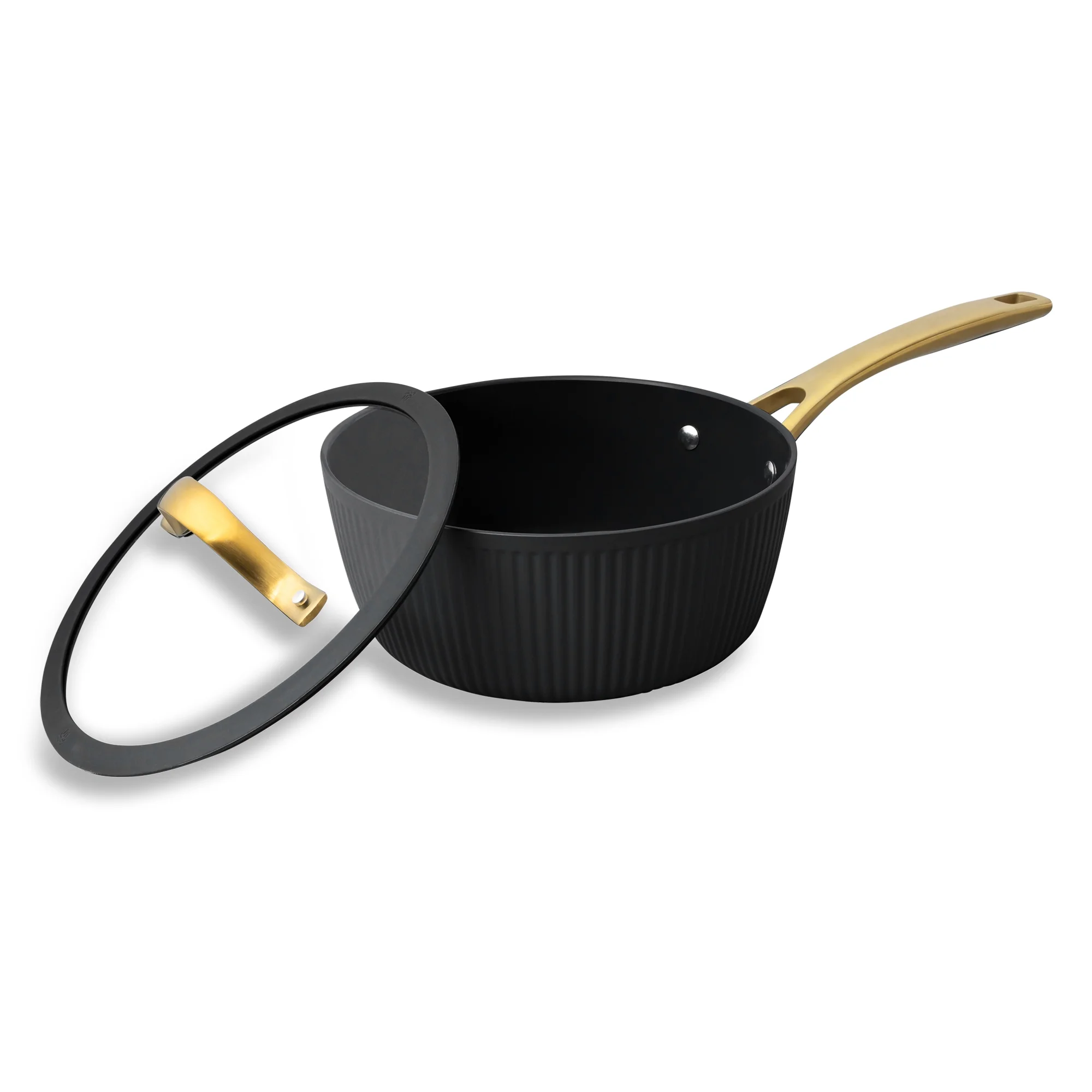 Thyme & Table 12 - Piece Nonstick Signature Ribbed Cookware Set, Pots and Pans Set - Black & Gold