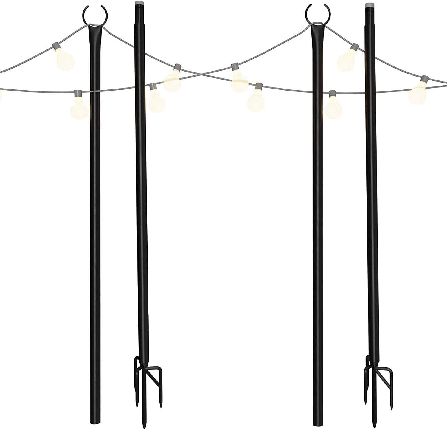 Holiday Styling String Light Pole - Outdoor Metal Poles with Hooks for