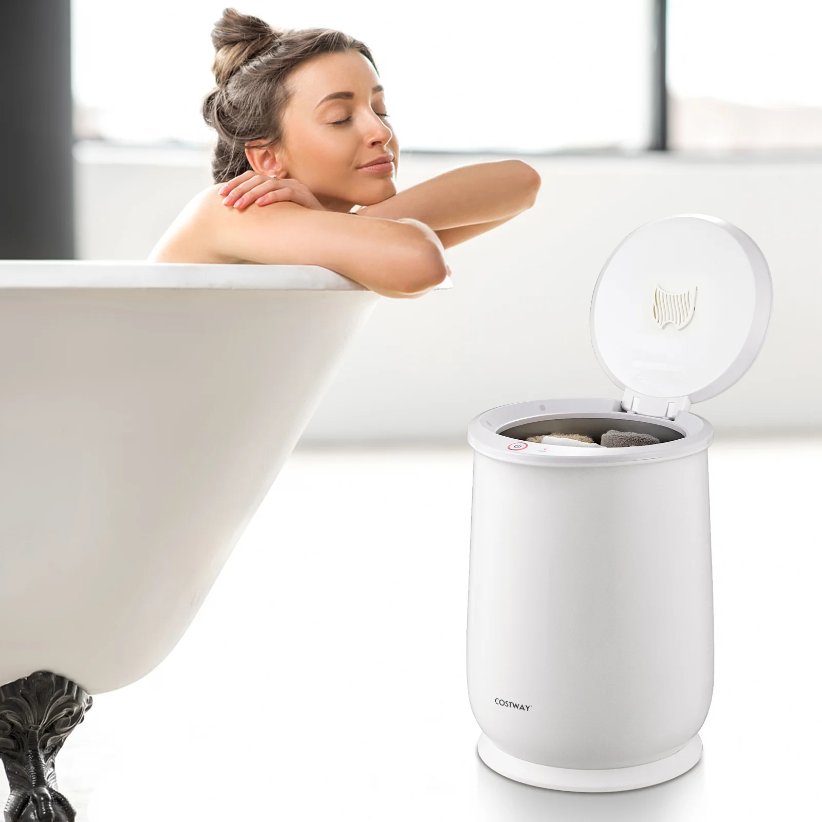 Costway 21L Large Capacity Towel Warmer with Flip-top Lid Auto Shut off Fragrance Holder White