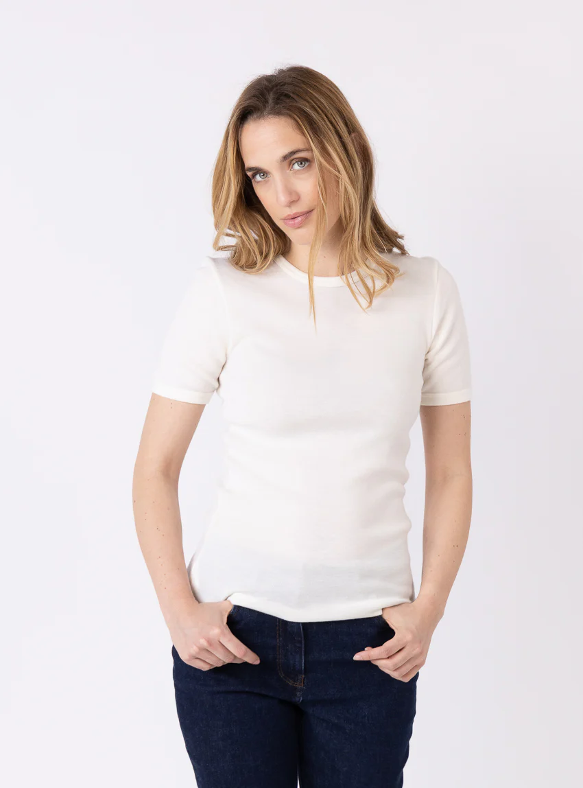 Tee-shirt  thermique femme en laine merinos blanc naturel