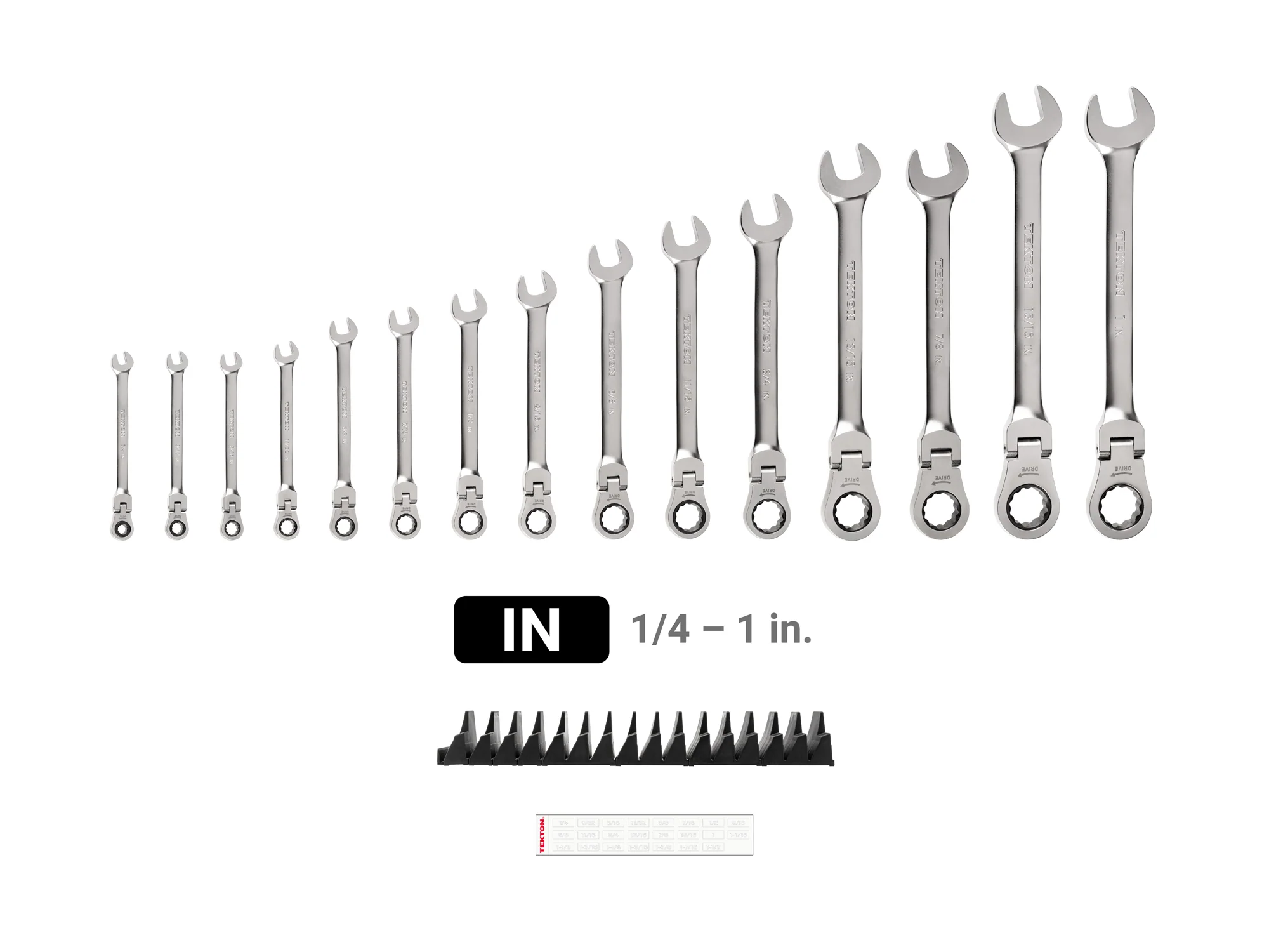 TEKTON Flex Head 12-Point Ratcheting Combination Wrench Set with Modular Wrench Organizer, 15-Piece (1/4-1 in.) | WRC95301