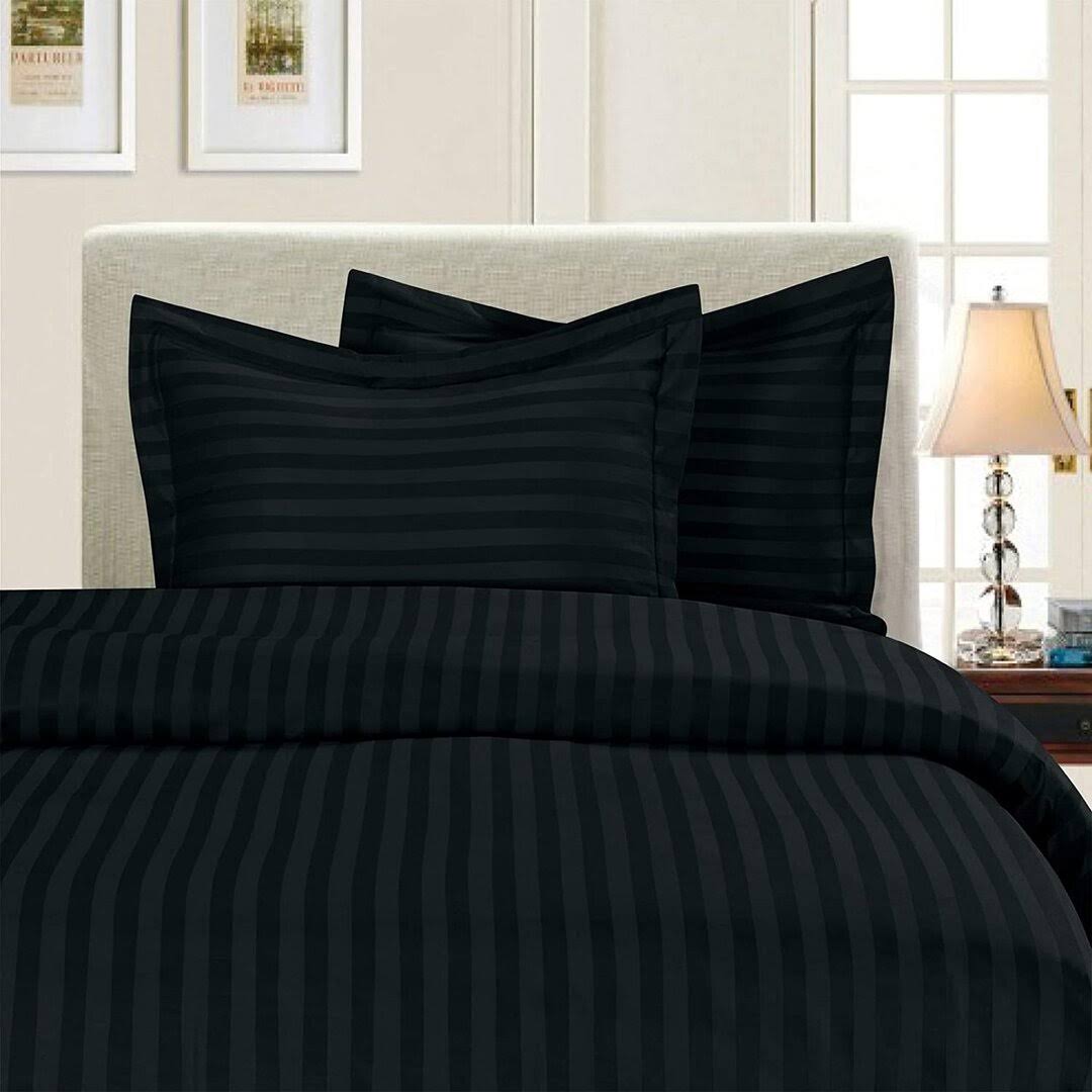Khyati 1500 Thread Count 3-Piece Damask Stripe Duvet Cover Set Ebern Designs Color: Black, Size: Queen Duvet Cover + 2 Standard Shams
