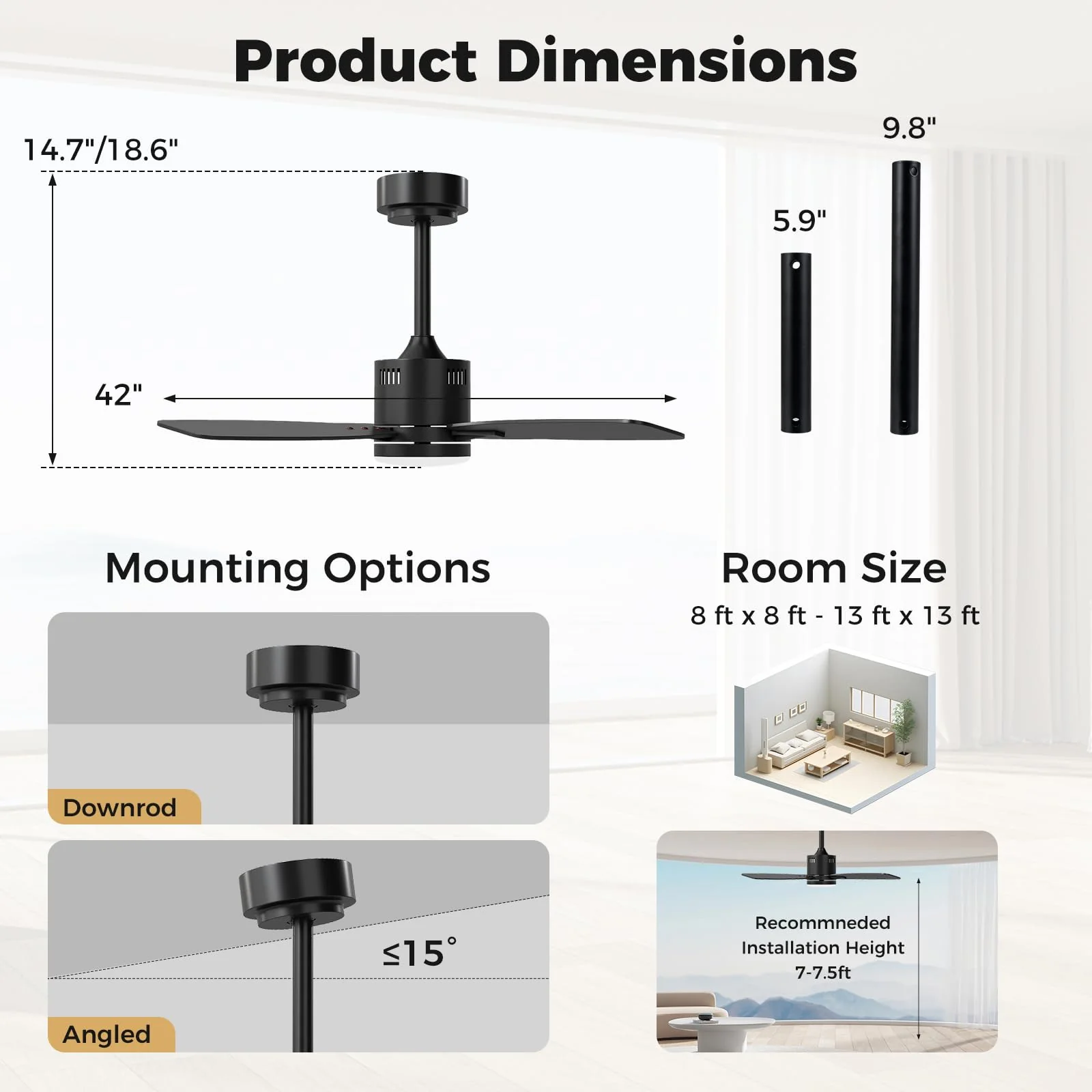 Tangkula 42” Ceiling Fan with Light and Remote