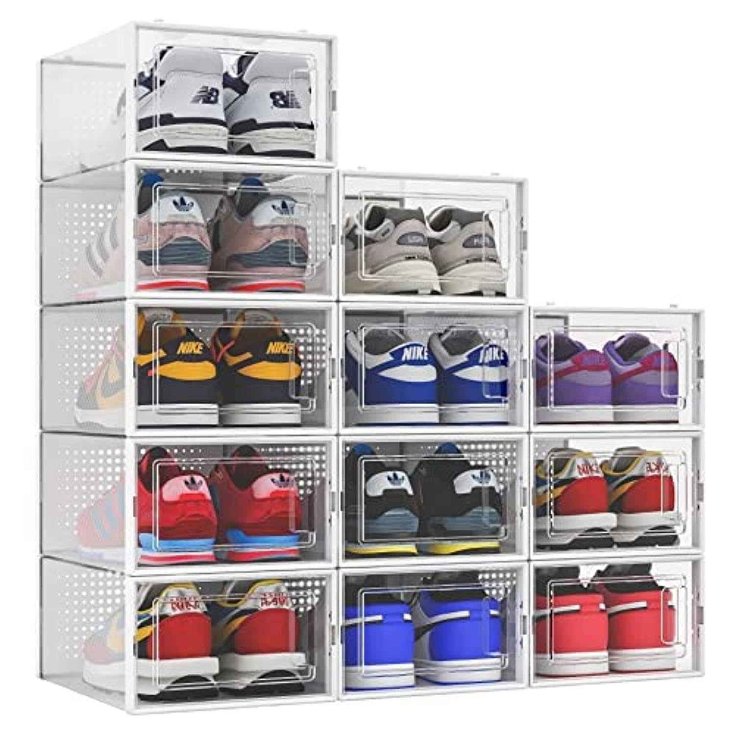 Seseno 12 Pack Shoe Storage Boxes, Clear Plastic Stackable Shoe Organizer Bins