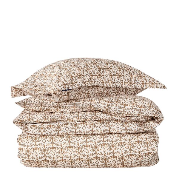 Sengesett 200x220 cm bomullssateng ornament white/fudge