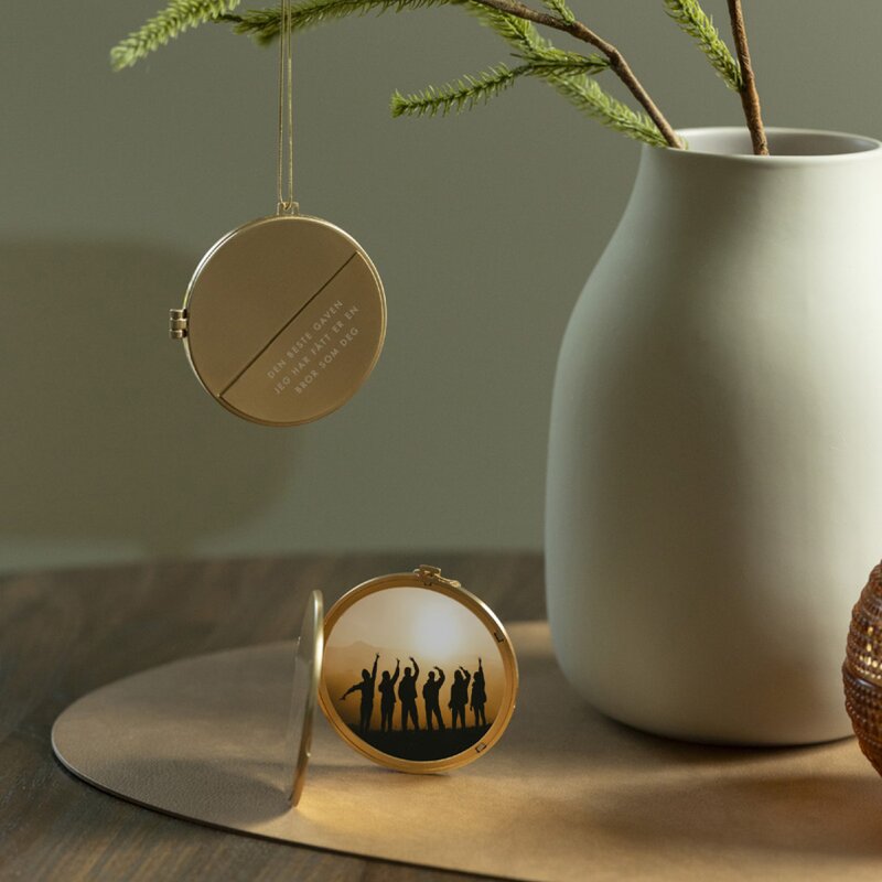Julepynt medaljong m/fotoramme 7x7 cm bror gull