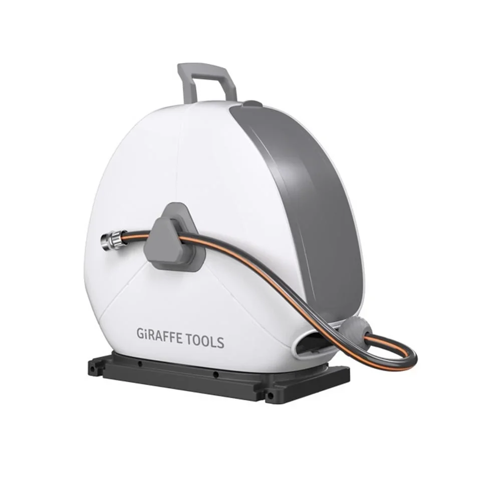 Giraffe Tools Ground Mounted Retractable Garden Hose Reel-1/2in-82ft, Light Grey