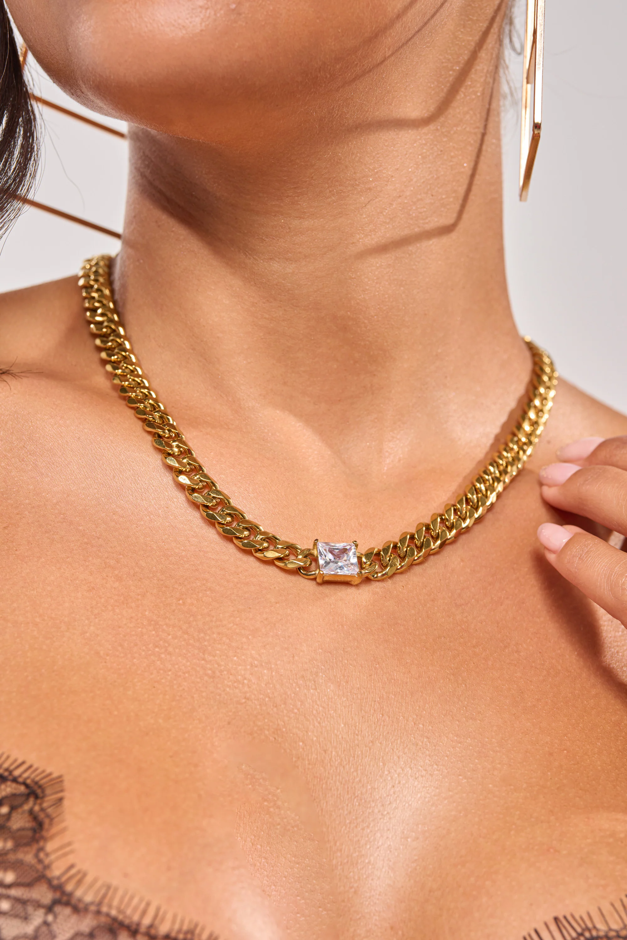 STAINLESS STEEL SQUARE CZ NECKLACE - Akira Store
