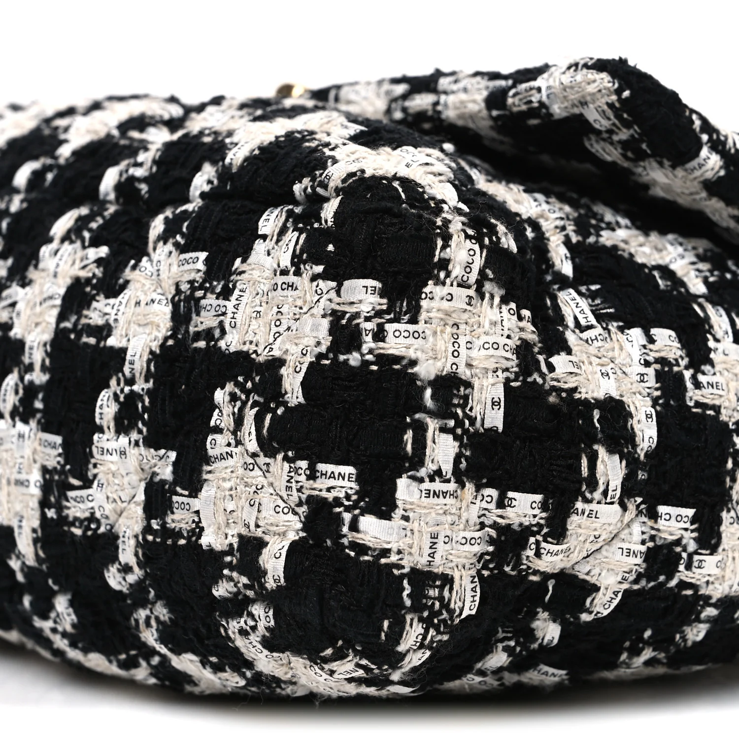Tweed Quilted Large Chanel 19 Flap Black Ecru White