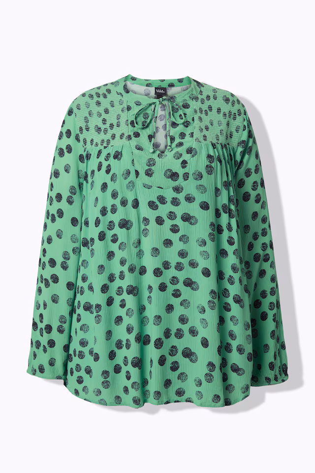 Smocked Long Sleeve Polka Dot Blouse