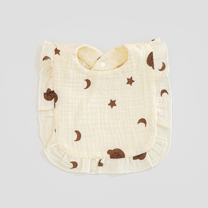 Luxury 6-Layer Eco-Friendly Cotton Muslin Baby Bibs Floral Lace Trim Printed Soft Saliva Towel for Infants