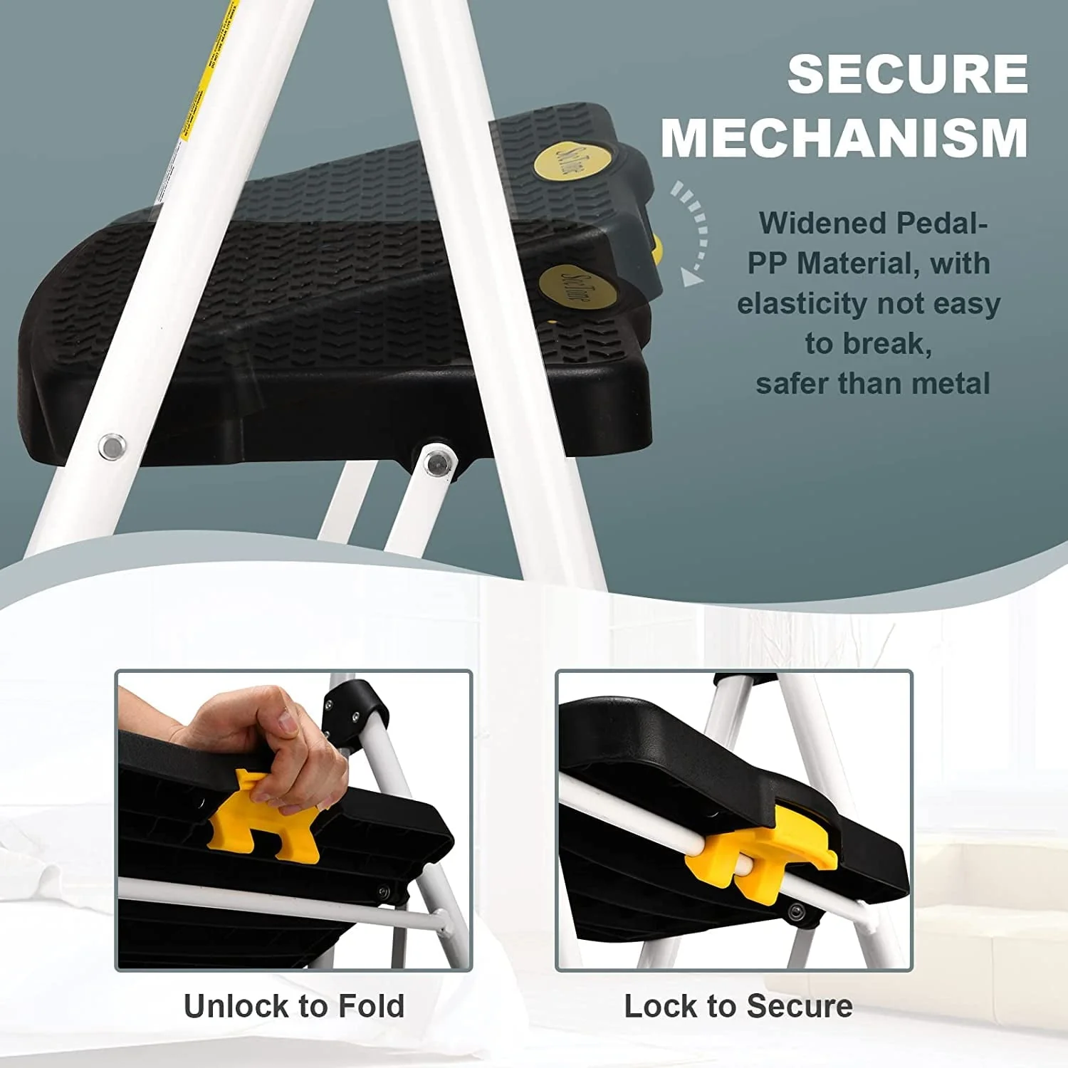 Folding 5-Step Ladder, 330lbs, with Handrails and Tool Tray and Anti-Slip Pedal, White - Image 6