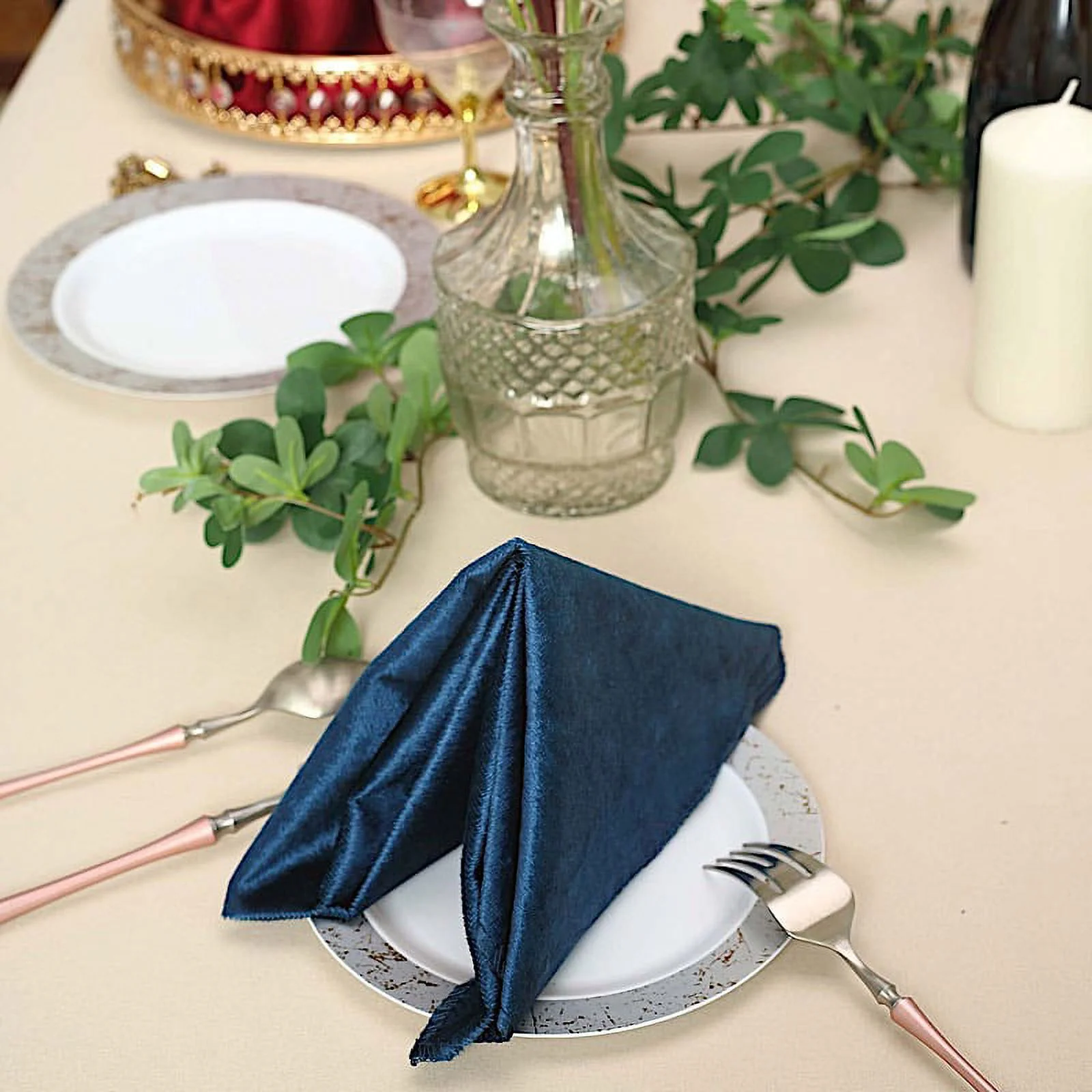 BalsaCircle 100 Pieces 20" x 20" Navy Blue Premium Velvet Napkins Linens(Navy Blue)