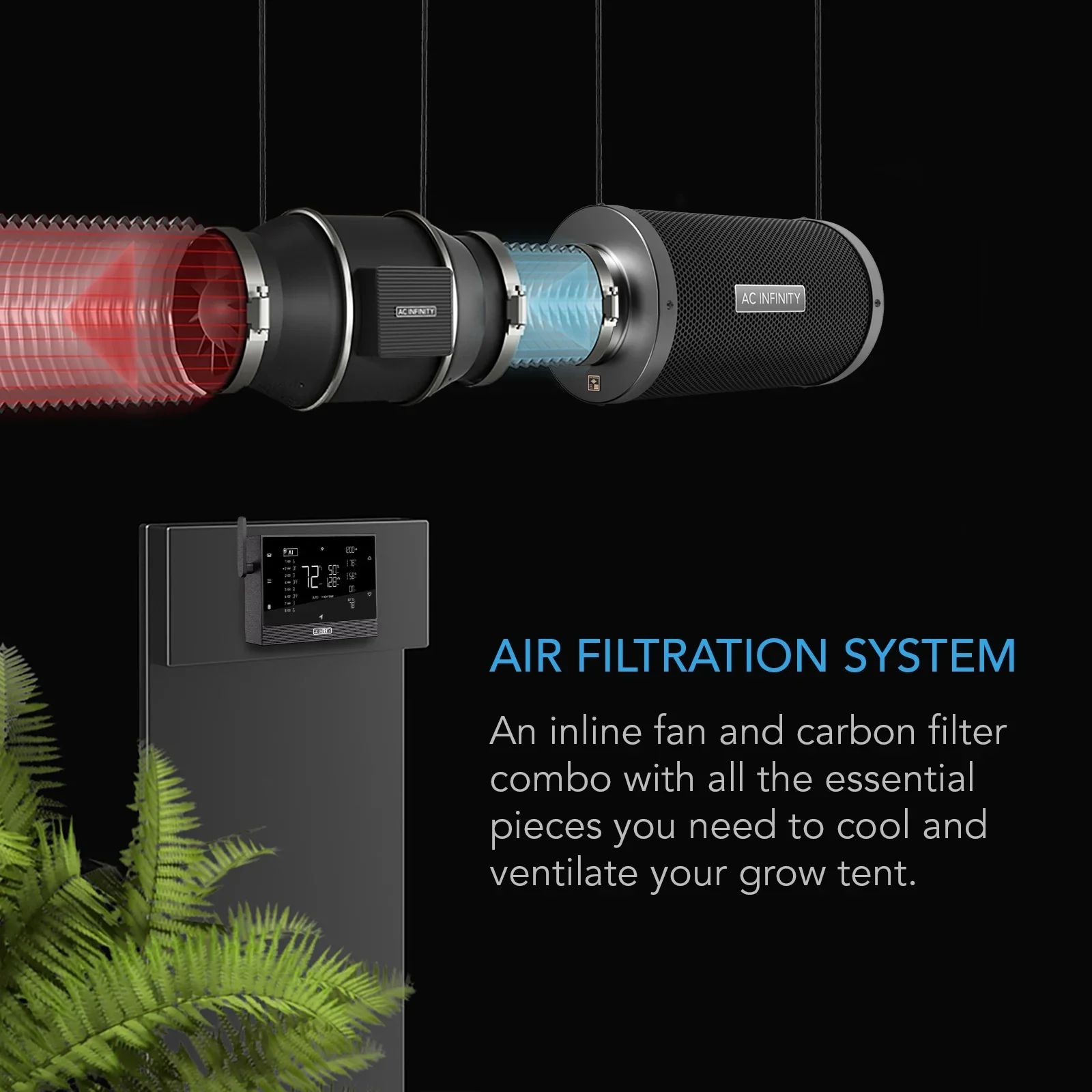 AC Infinity Air Filtration PRO Kit 6��, CLOUDLINE Inline Fan with Controller 69, Carbon Filter Ducting Combo, Cooling and Ventilation System for Grow Tents, Hydroponics, Indoor Gardening