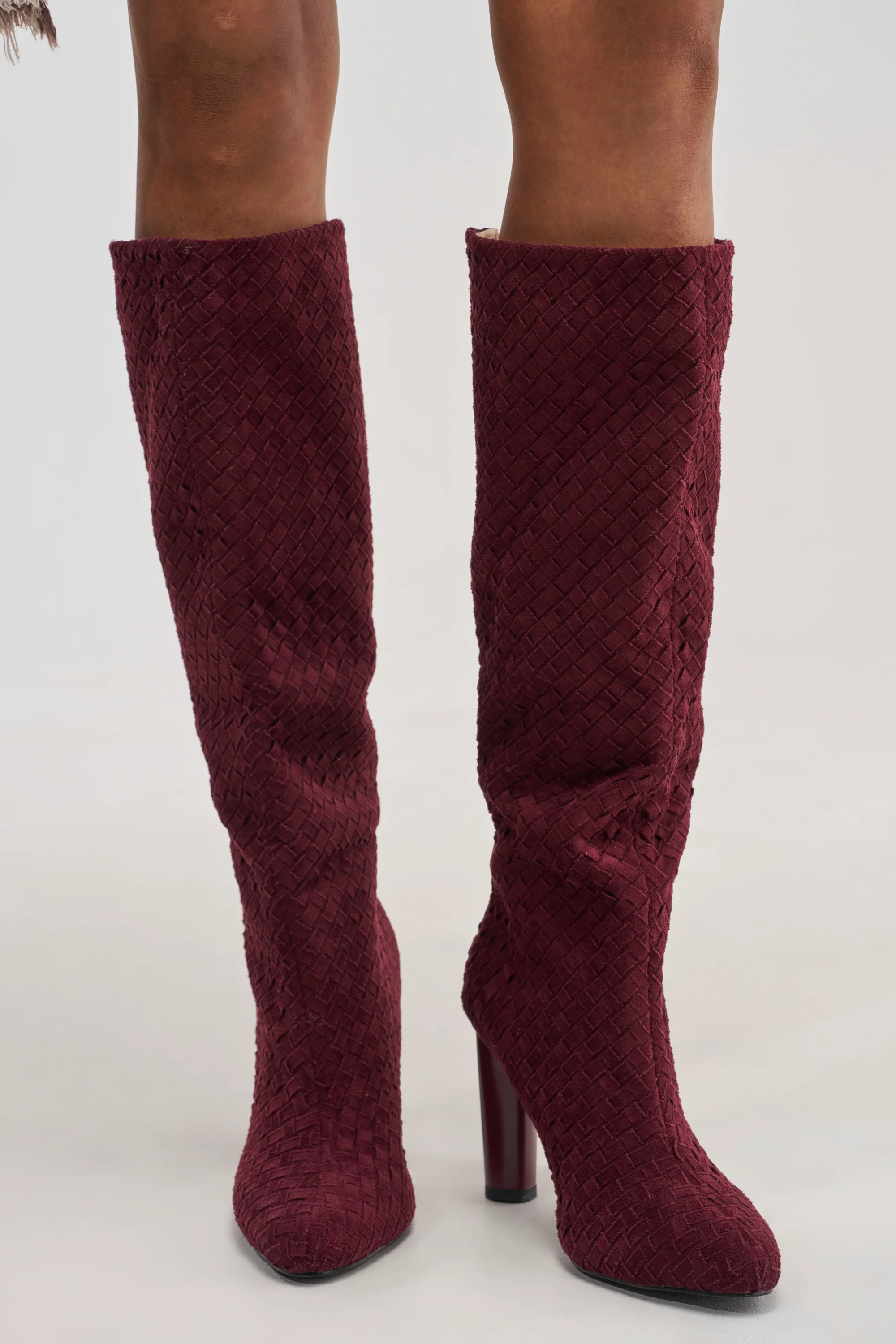 AZALEA WANG JUDY PLUM WOVEN FAUX SUEDE BOOT - Akira Store