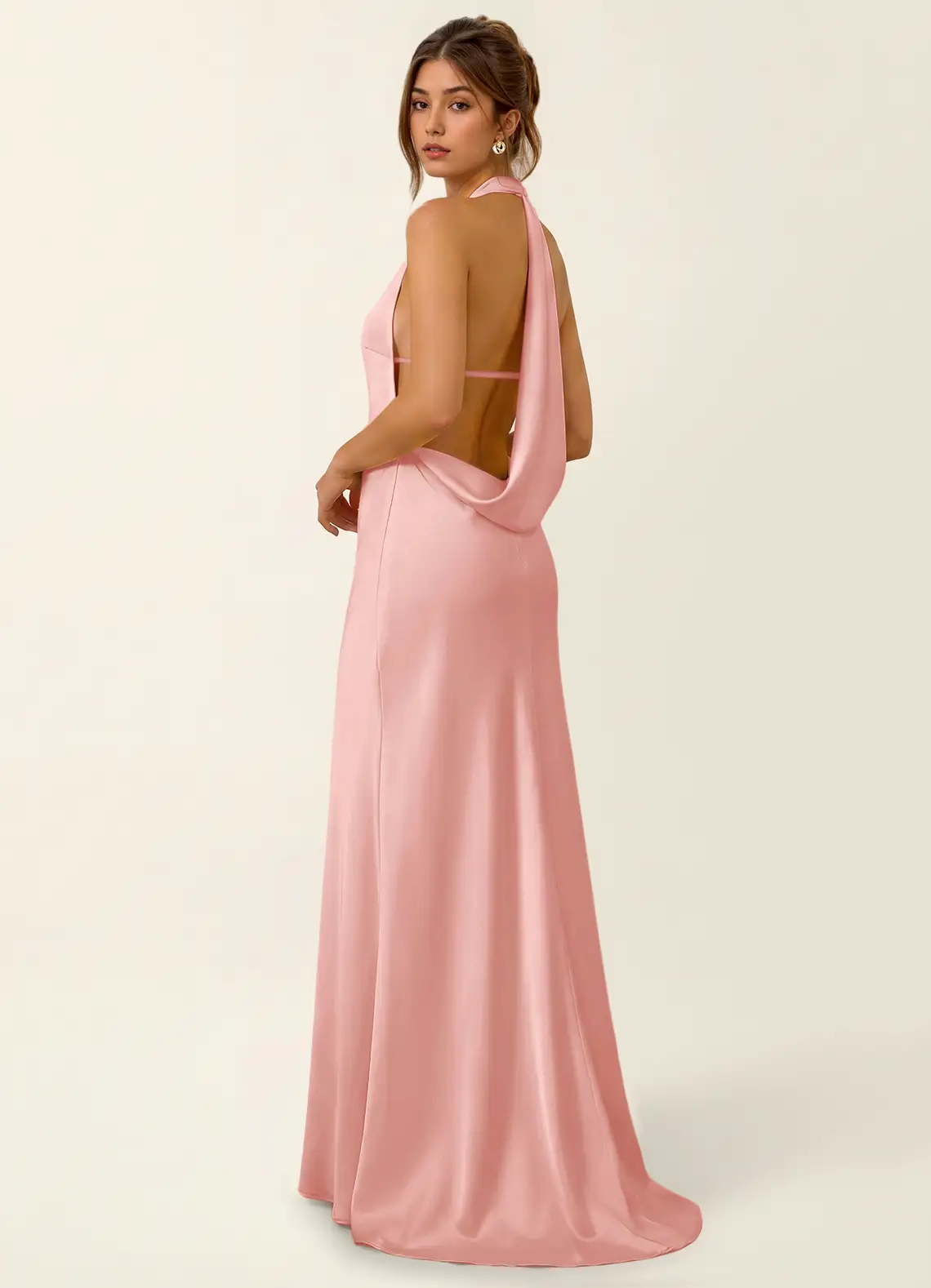 Homeper Powder Pink Open Back Stain Party Dress