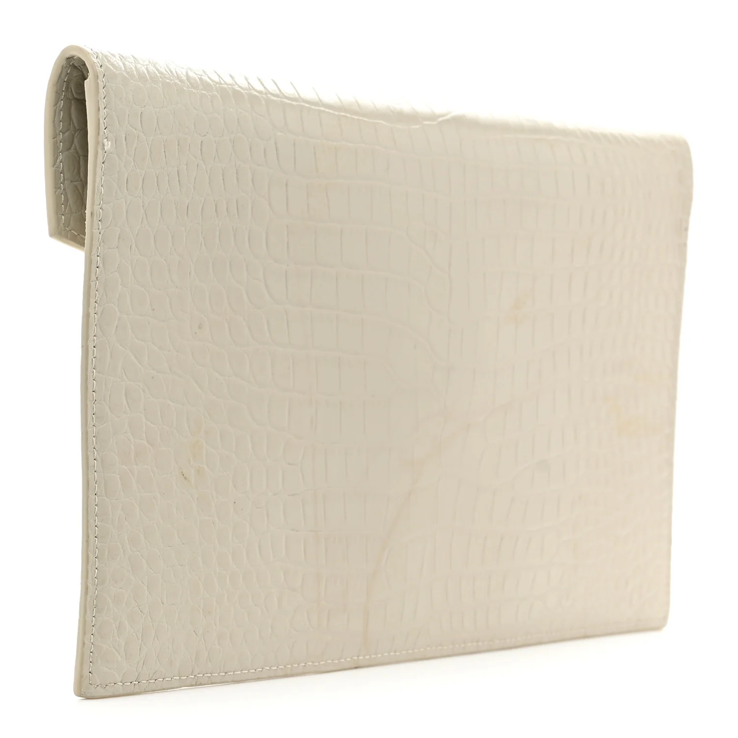 Calfskin Crocodile Embossed Uptown Monogram Pouch Crema Soft