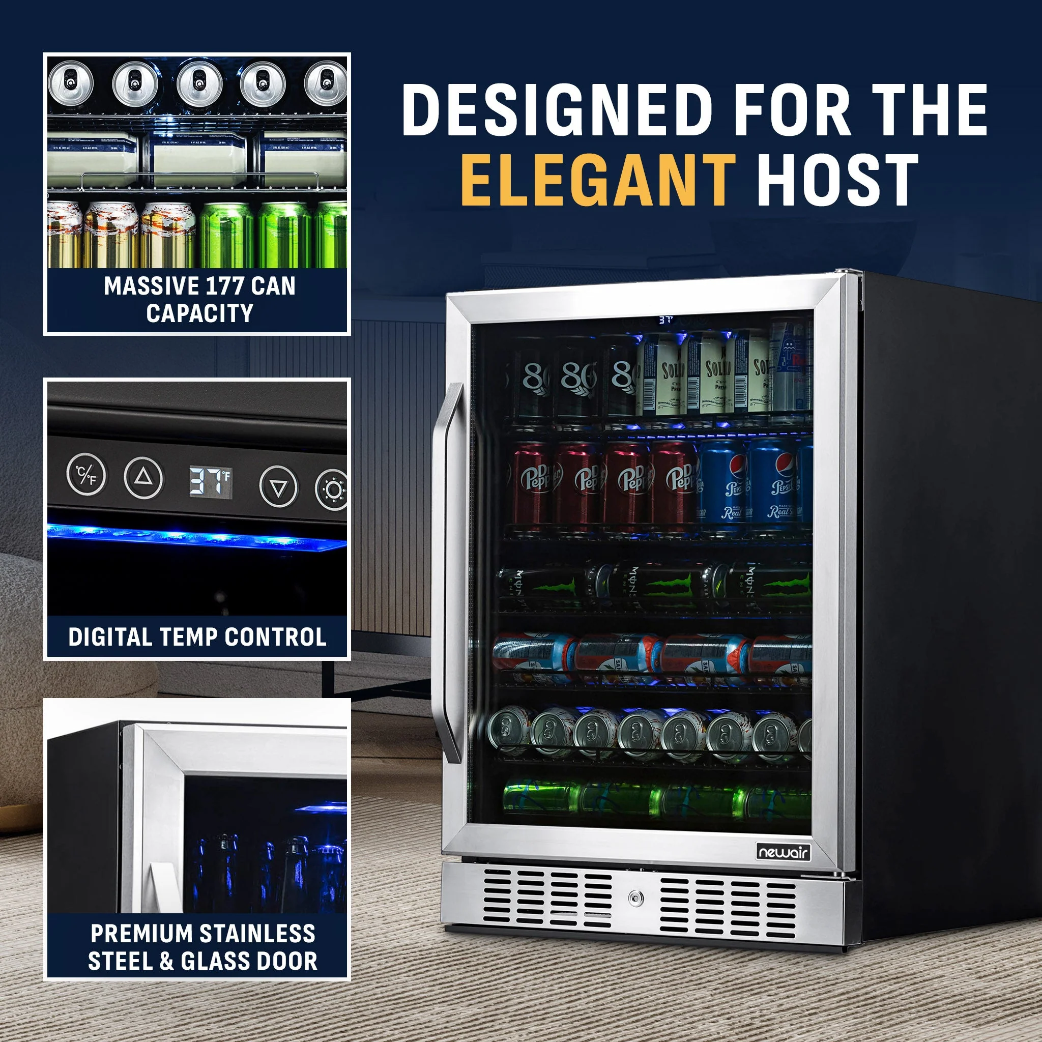 Newair 177-Can Built-In Beverage Fridge in Stainless Steel - 24