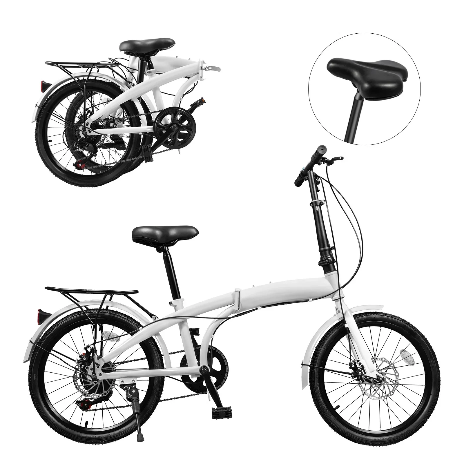 LOYALHEARTDY 20 Folding Bike 7-Speed Unisex Mountain Bicycle Adjustable Height MTB City Bike for Adult Teenager High Carbon Steel Foldable Bicycle for Riding Traveling w/Dual Disc Brakes & Fender