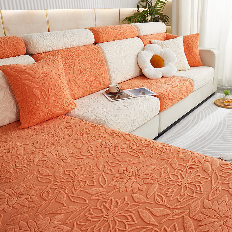 Floral Velvet Stretch Full Wrap Sofa Protector Sectional Couch Cover