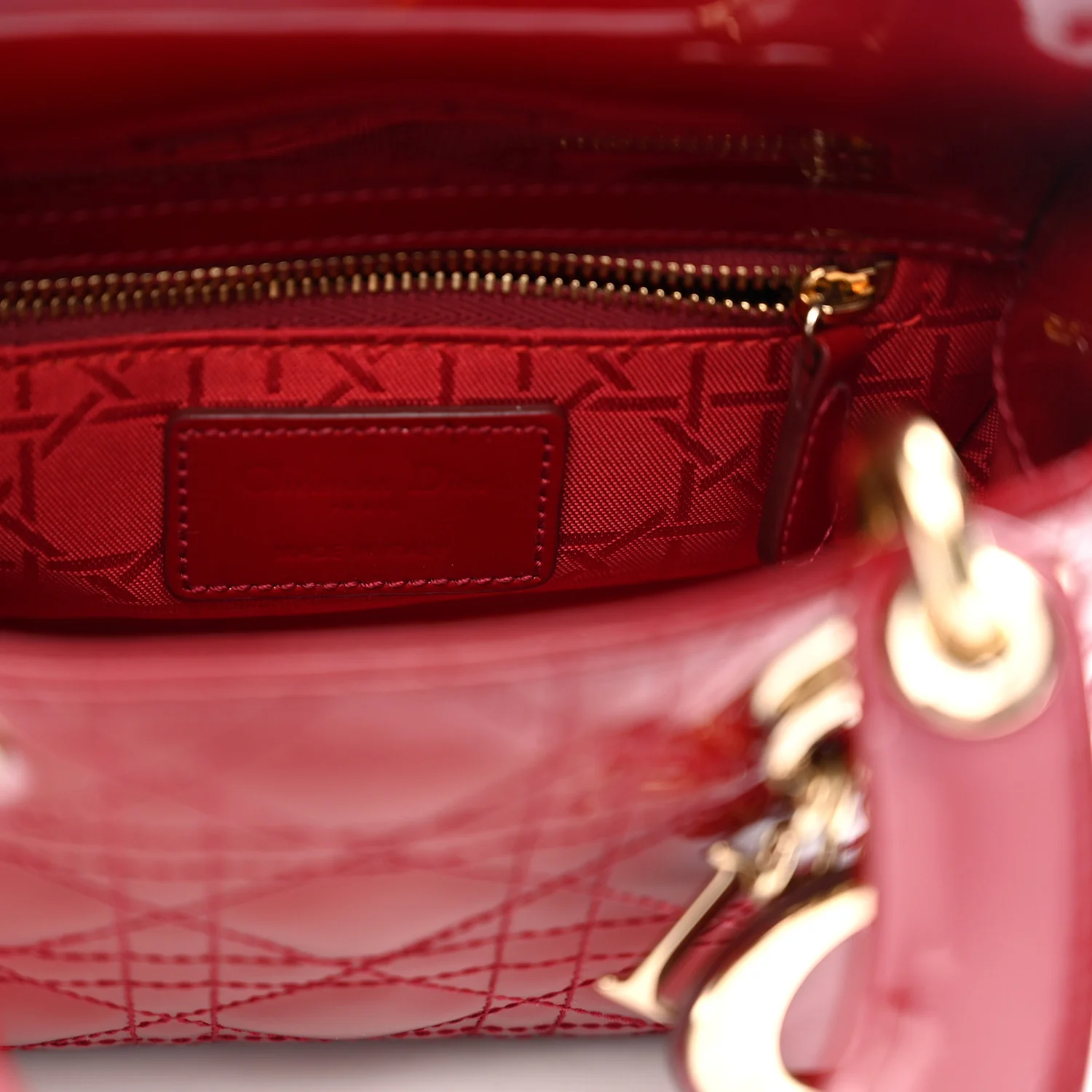 Patent Cannage Mini Lady Dior Red