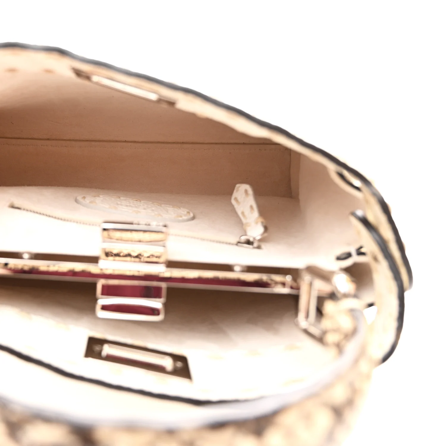 Cuoio Romano Snakeskin Selleria Mini Peekaboo Iconic Satchel White Stone