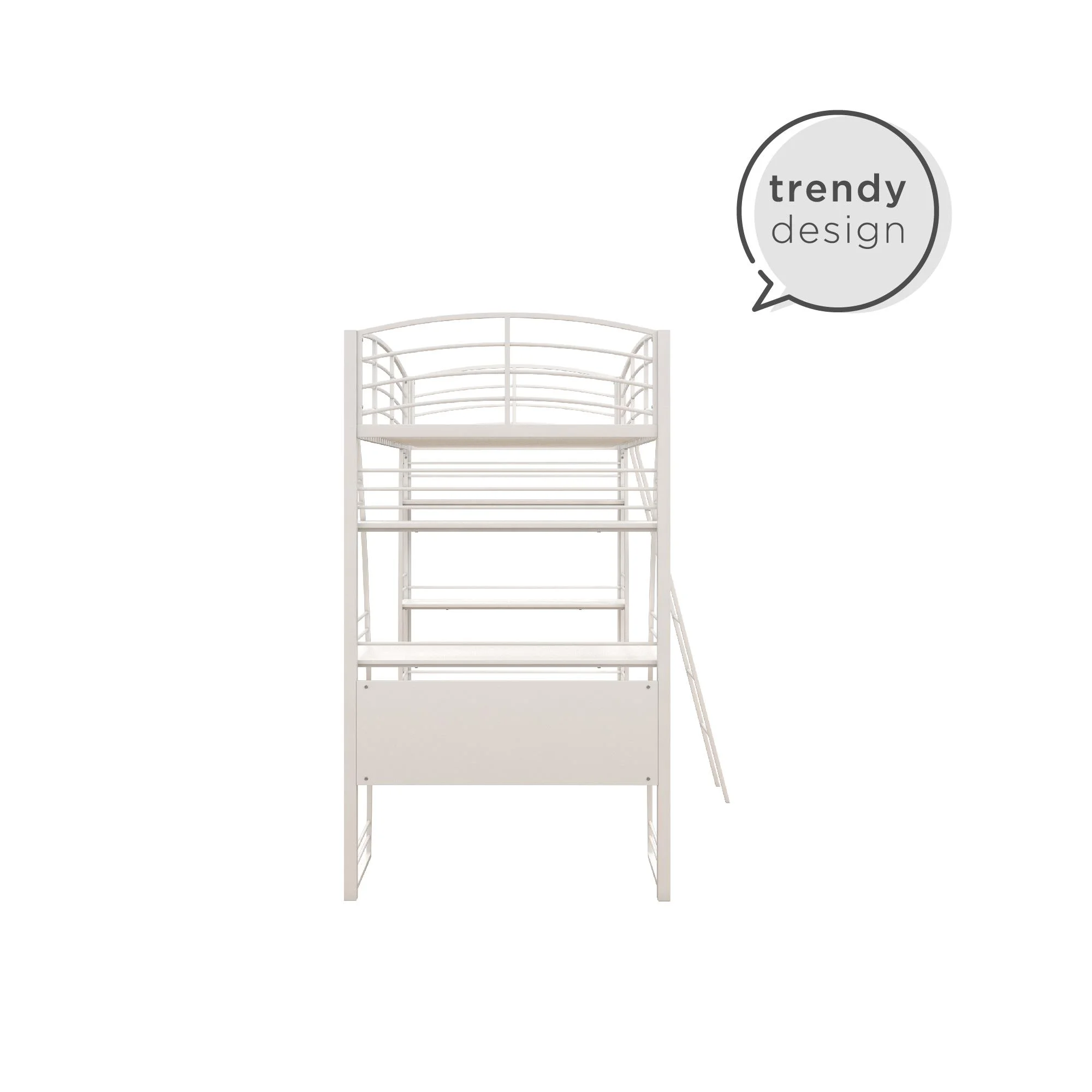 DHP Sage Studio Twin Metal Loft Bed with Integrated Desk and Shelves, Off White